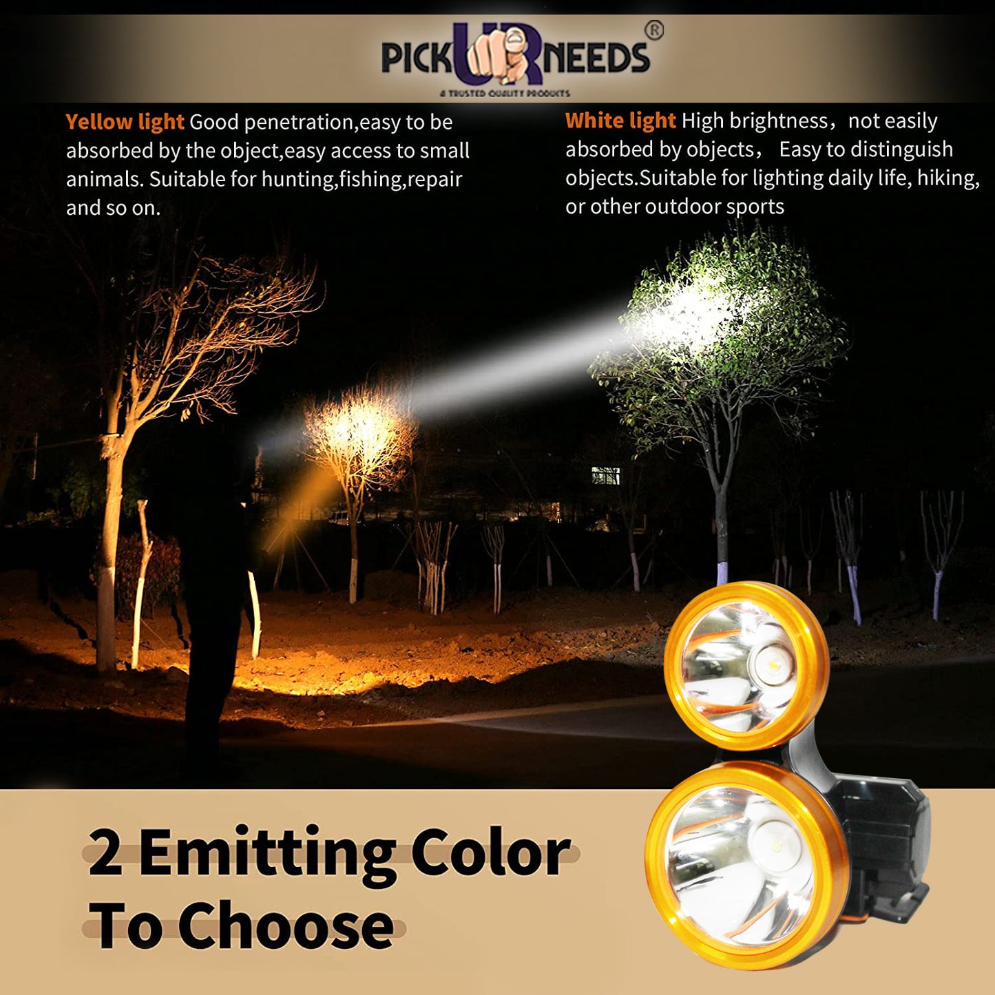 Pick Ur Needs Rechargeable LED Dual Emergency Head Lamp Torch Light For Hiking, Camping