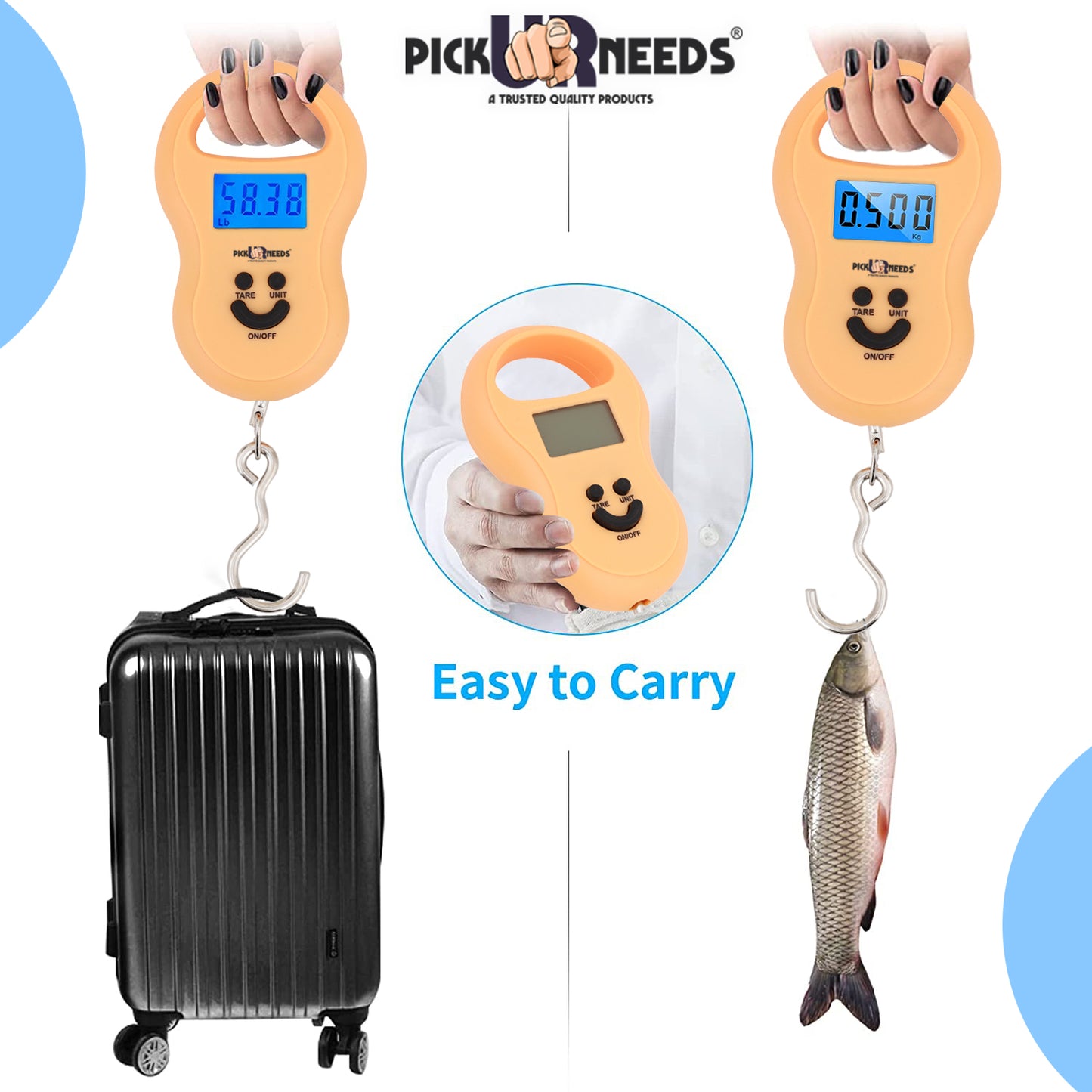 Pick Ur Needs® Weighing Fishing Scale with LCD Display, 50kg Digital Electronic Hanging Hook Scale with 2AAA Batteries