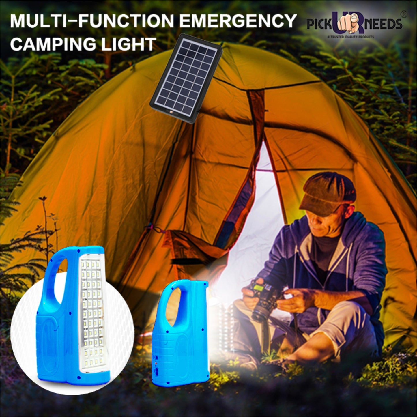 Pick Ur Needs Brightest Rechargeable 44 LED Home Emergency Lantern Light with Eco Friendly Solar Panel (9V+ 3 W)