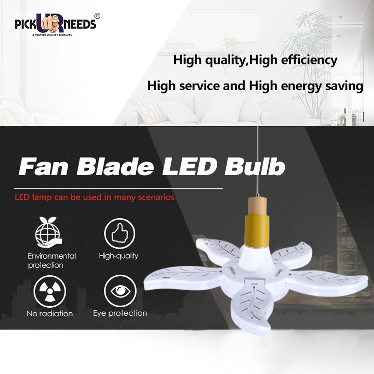 Pick Ur Needs Foldable LED Blade Fan B22D Bulb, Super Bright Angle Adjustable Home Ceiling Light (55W)