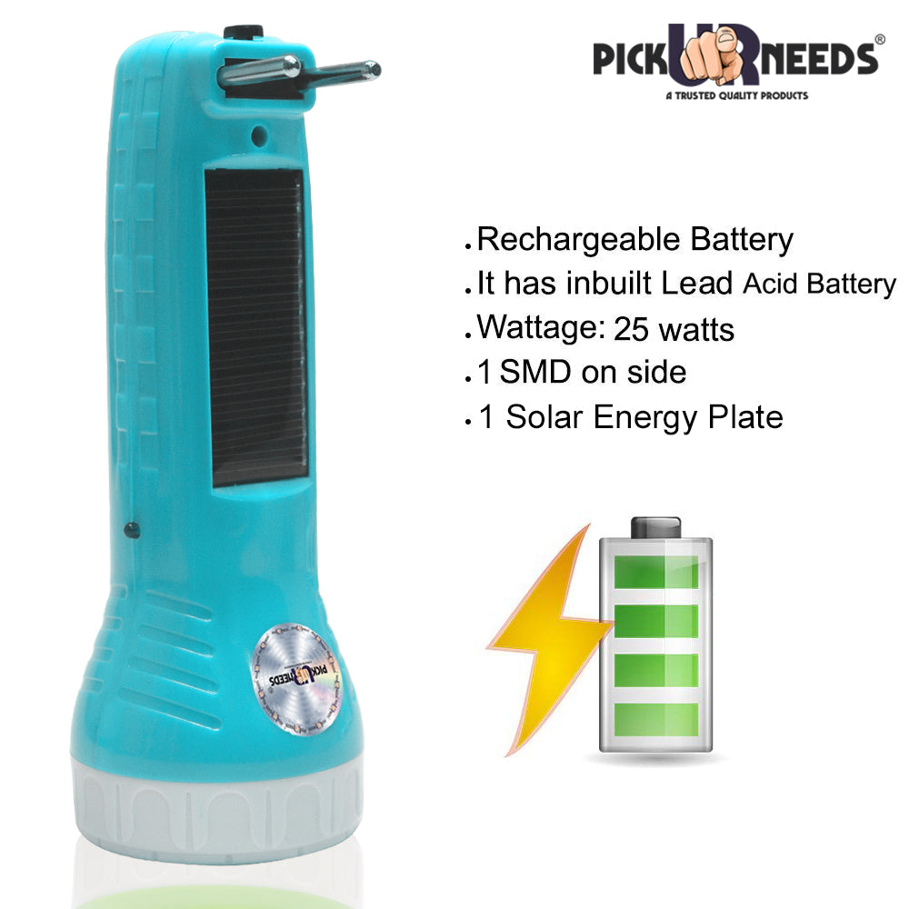 Pick Ur Needs Mini Solar Rechargeable Flashlight Two-Pin Plug LED Torch with Front and Side Light