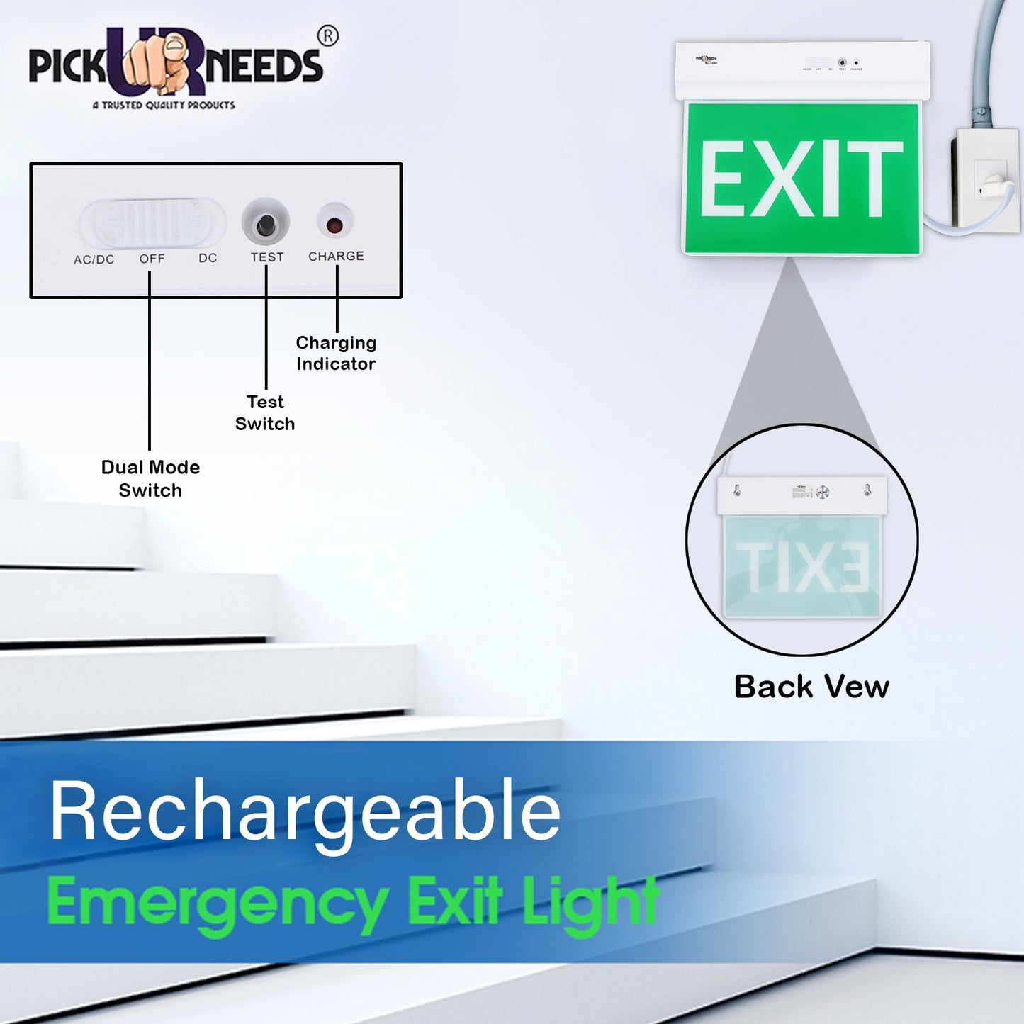 Pick Ur Needs Rechargeable Ceiling Mount Emergency LED Exit Indicate Light Sign With Lithium Battery