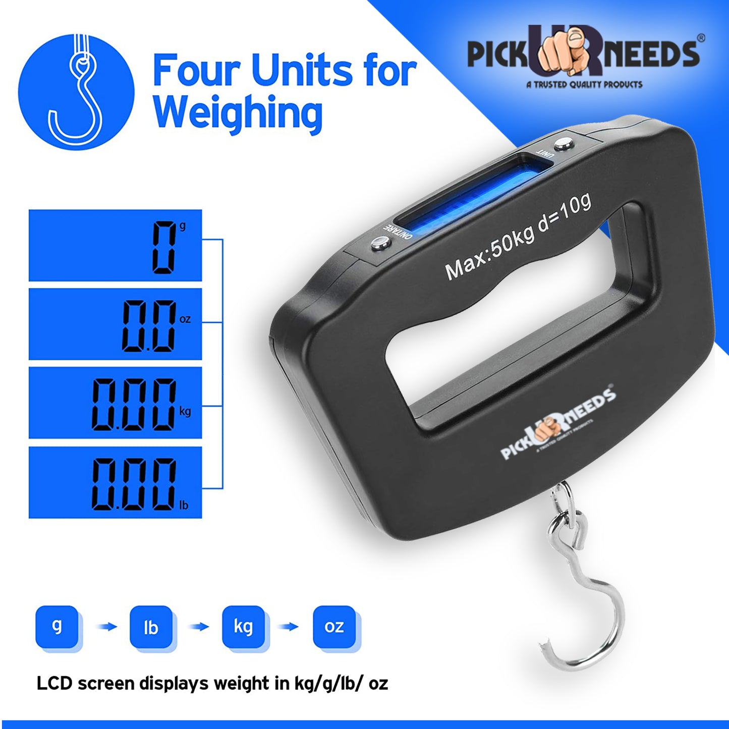 Pick Ur Needs Portable Digital Luggage Weighing Scale with Hook And 2 AAA Batteries | Lightweight And Durable Hanging Scale