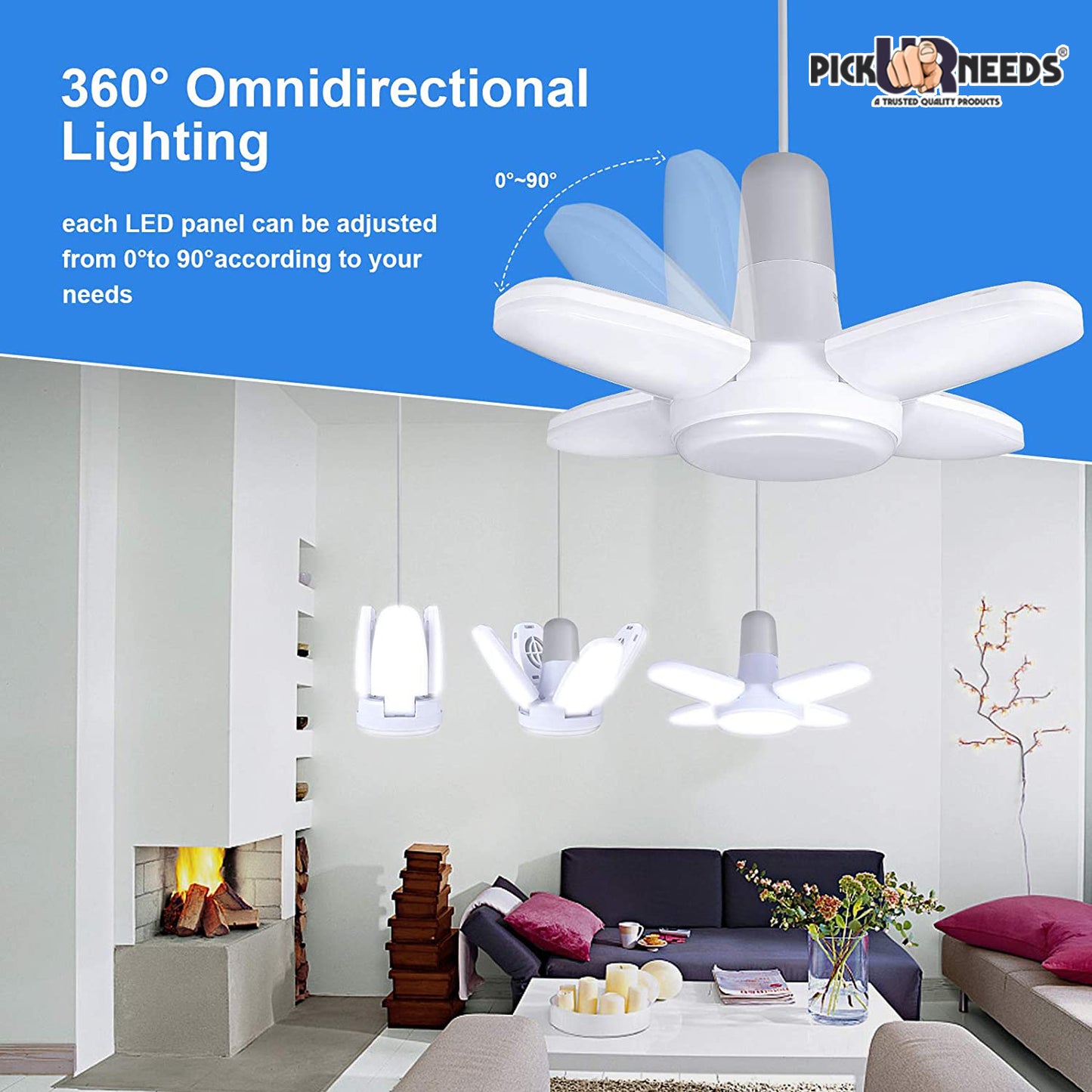 Pick Ur Needs Bright Foldable Fan Led Blade Light Bulb Angle Adjustable Home Ceiling