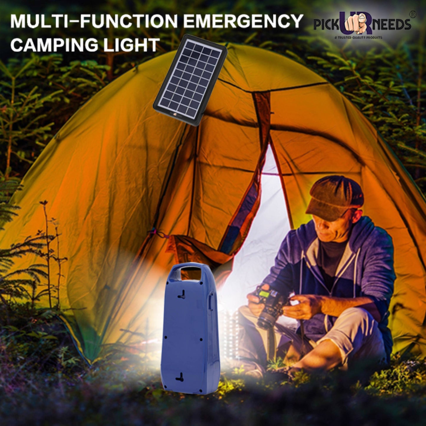 Pick Ur Needs Rechargeable 2 Tube LED Lantern Lamp Home Emergency Light with Eco Friendly Solar Panel