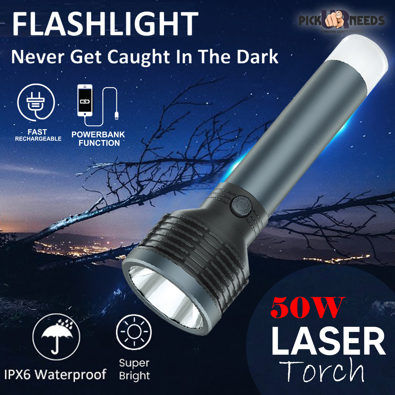 Pick Ur Needs Rechargeable Long Range Small Search Torch Light With Aluminium Body