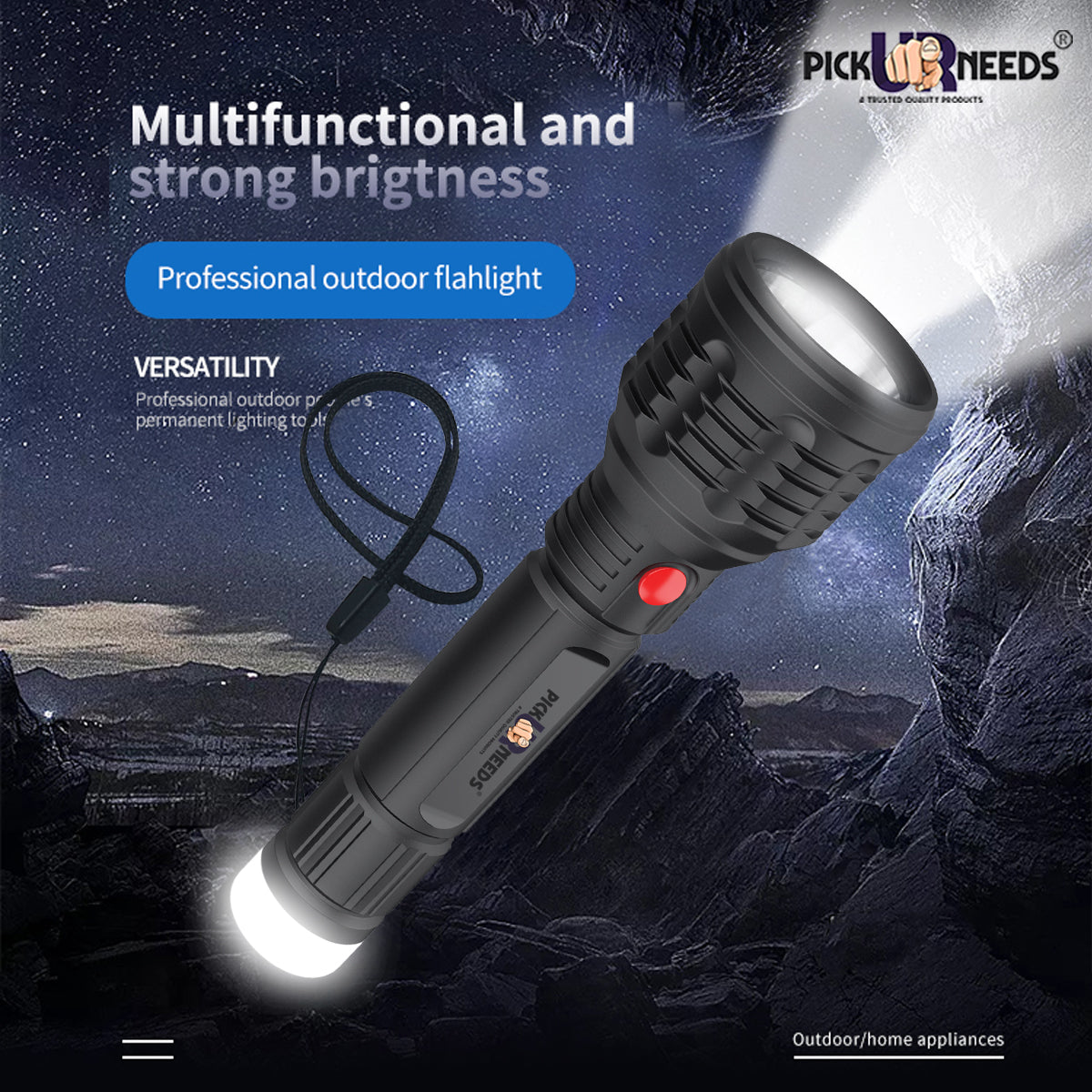 Pick Ur Needs LED Flashlight Torch Lamp Ultra Bright Rechargeable Lithium Battery with Back Light