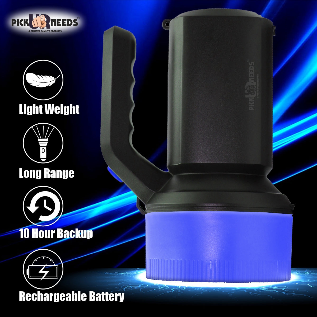 Pick Ur Needs Rechargeable Long Range Light 100W Searchlight with Multi-Functional + Blinker Handheld Torch