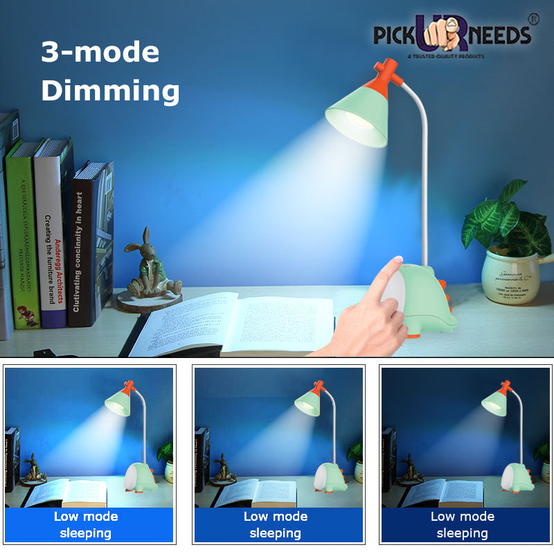 Pick Ur Needs Rechargeable LED Desk Lamp, Touch Dimmer Dinosaur Study Table Lamp with USB Charging