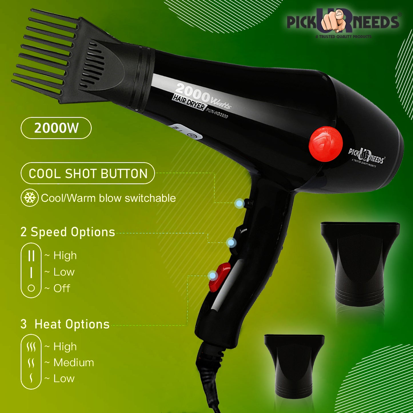 Pick Ur Needs Professional Stylish Salon Grade Hair Dryer With Comb Reducer For Men & Women