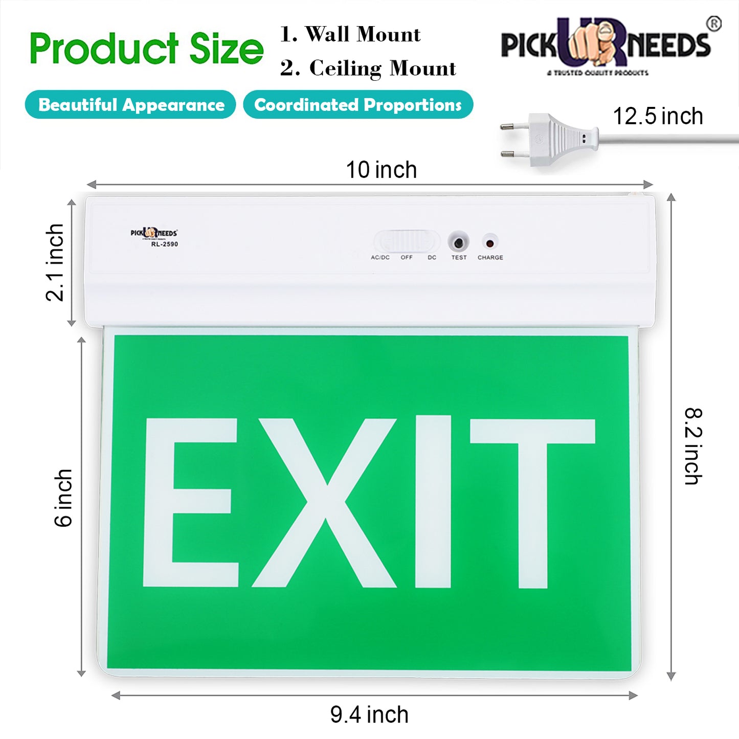 Pick Ur Needs Rechargeable Ceiling Mount Emergency LED Exit Indicate Light Sign With Lithium Battery