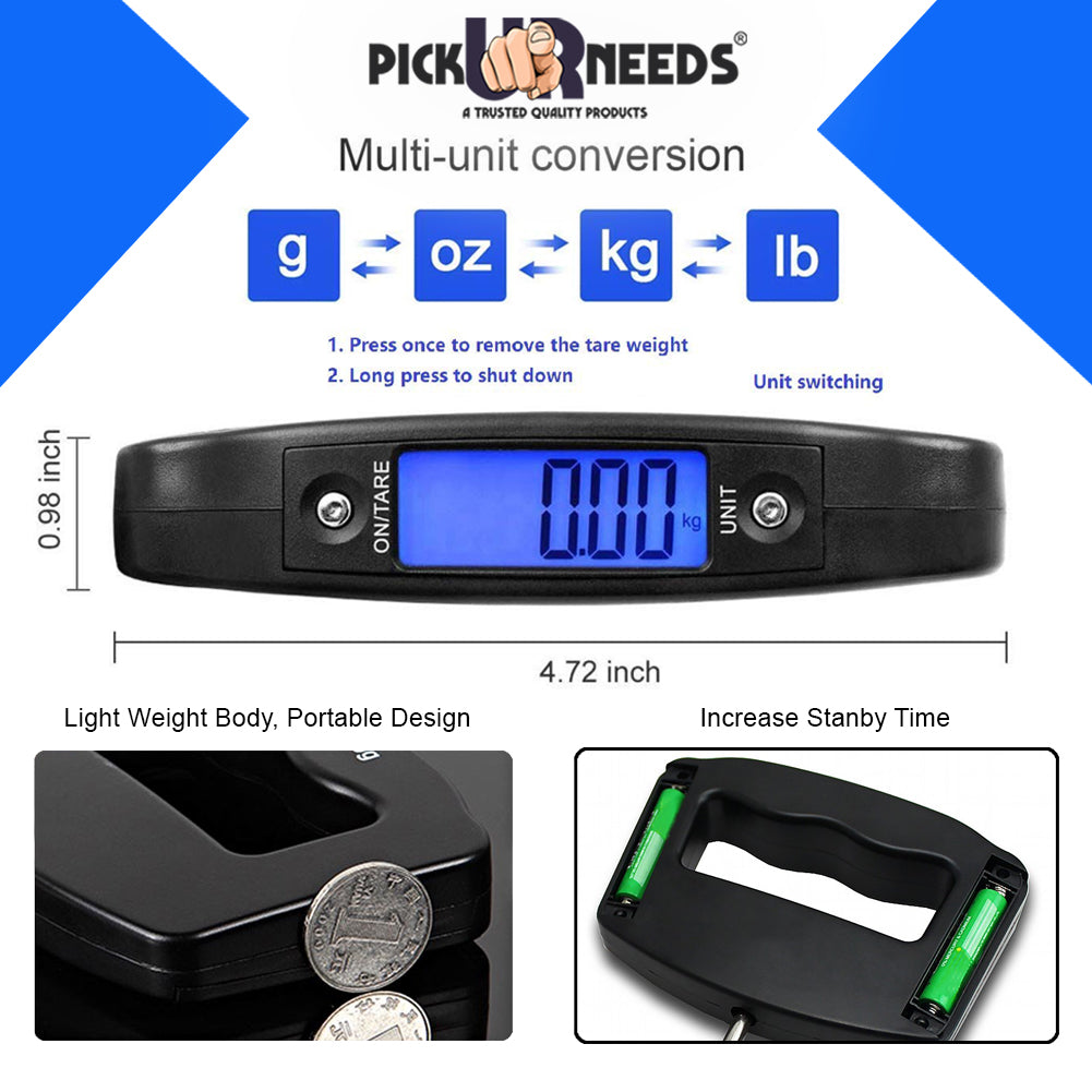 Pick Ur Needs Portable Digital Luggage Weighing Scale with Hook And 2 AAA Batteries | Lightweight And Durable Hanging Scale