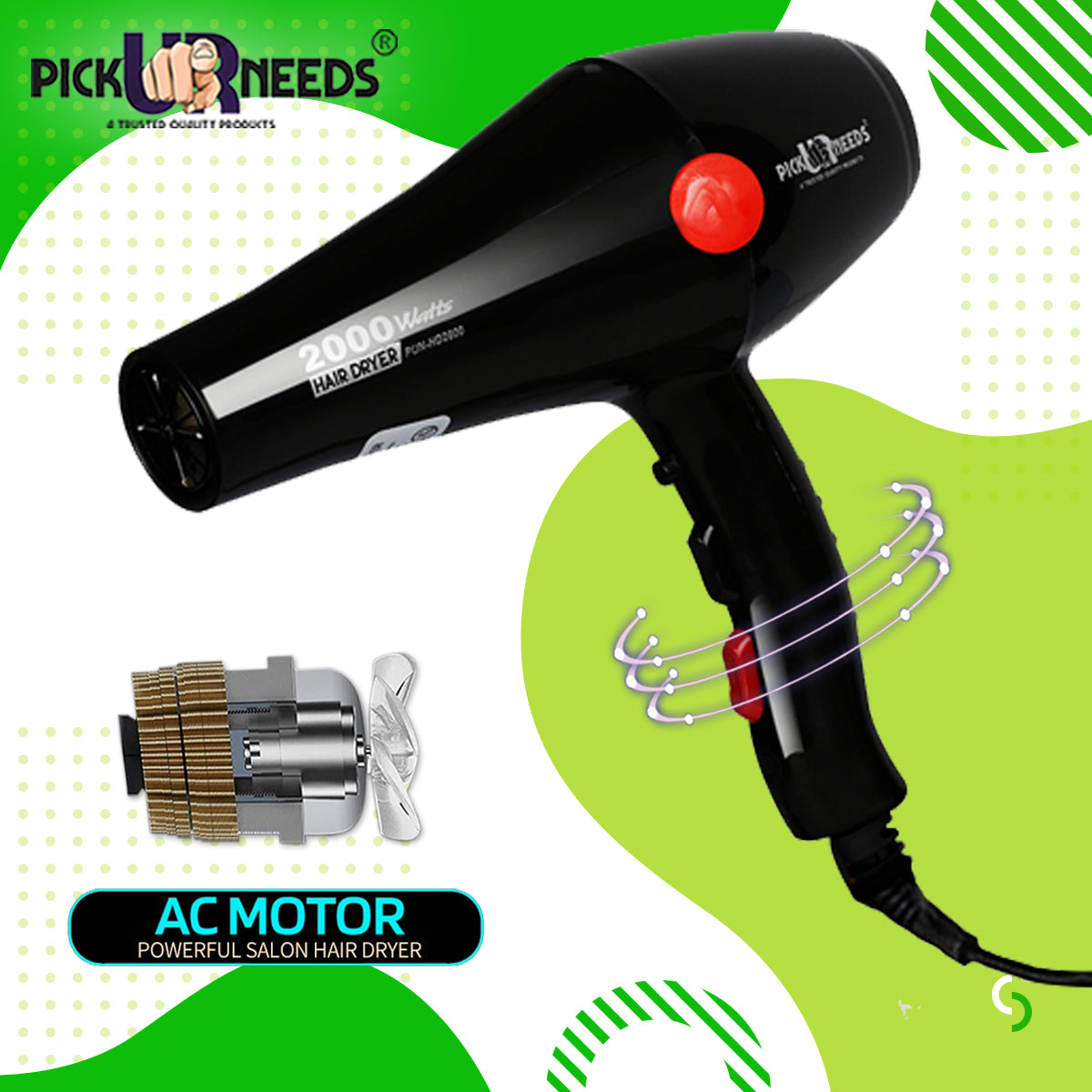 Pick Ur Needs Professional Stylish Salon Grade Hair Dryer With Comb Reducer For Men & Women