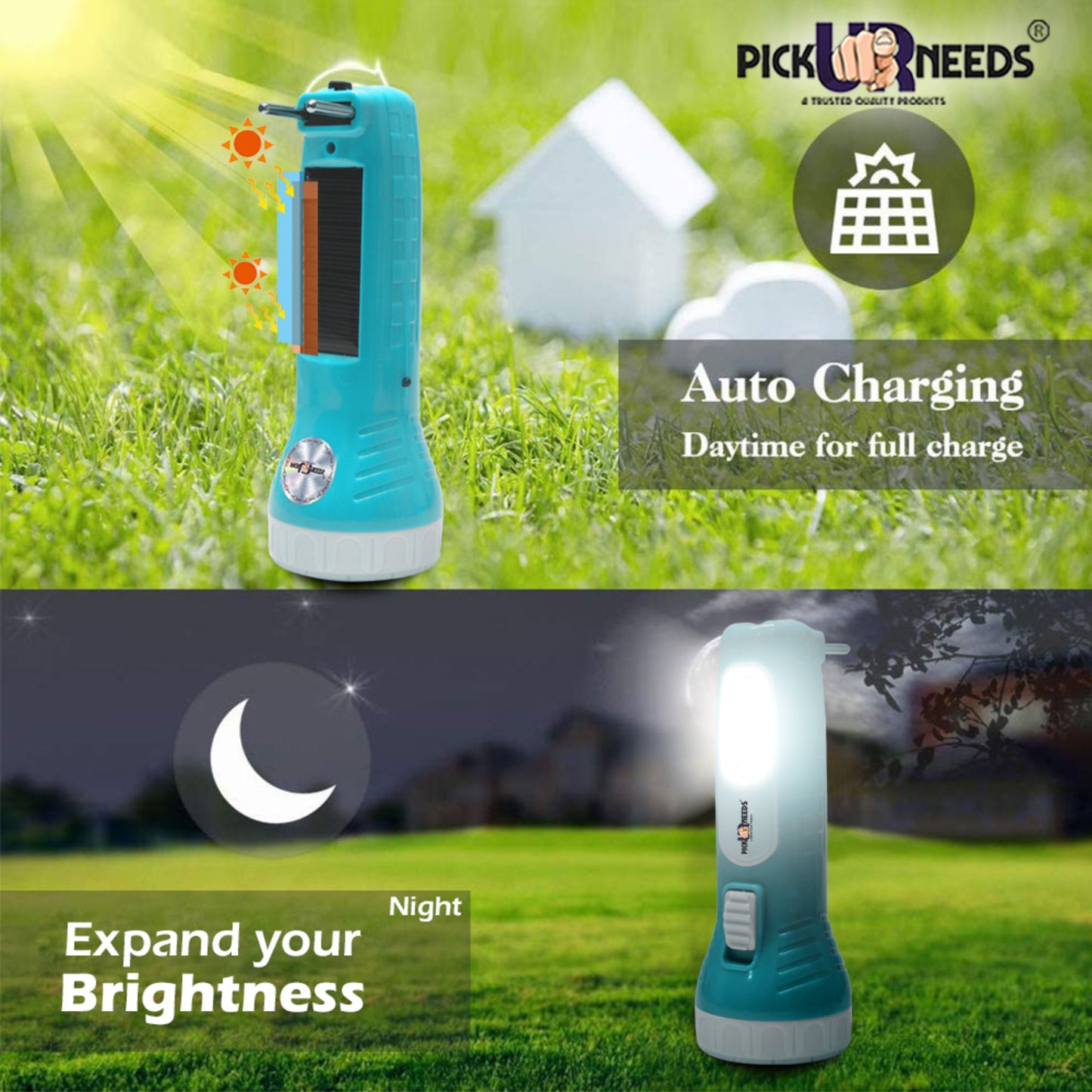 Pick Ur Needs Mini Solar Rechargeable Flashlight Two-Pin Plug LED Torch with Front and Side Light