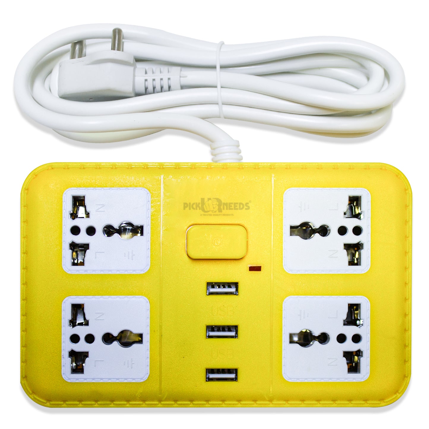 Pick Ur Needs Extension Cord Board with 3 USB Charging Ports and 4 Socket -10 Amp Heavy Duty for Multiple Devices Smartphone Tablet Laptop