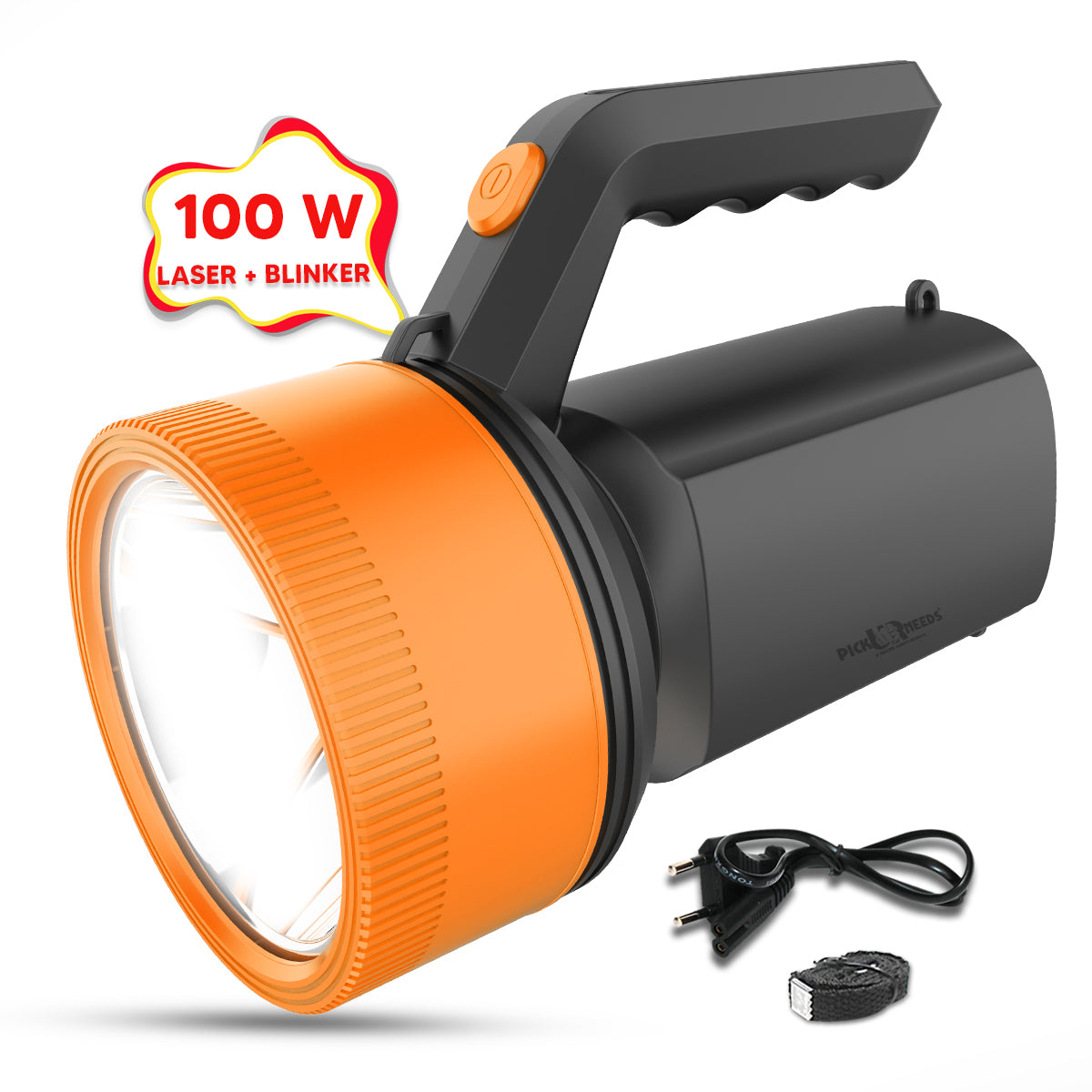 Pick Ur Needs Rechargeable Long Range Light 100W Searchlight with Multi-Functional + Blinker Handheld Torch