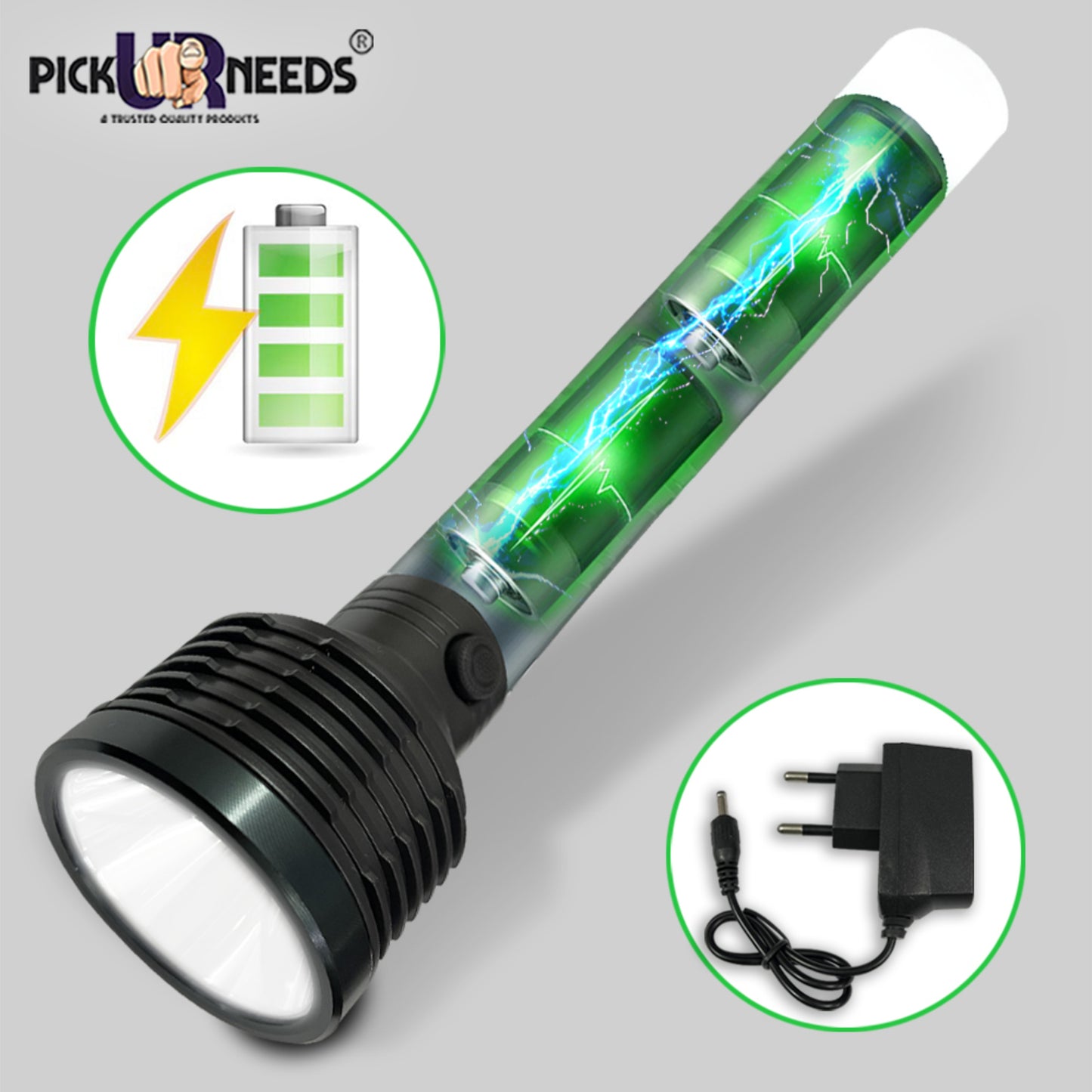 Pick Ur Needs Rechargeable Aluminium LED Long Range Home Emergency Search Torch Light