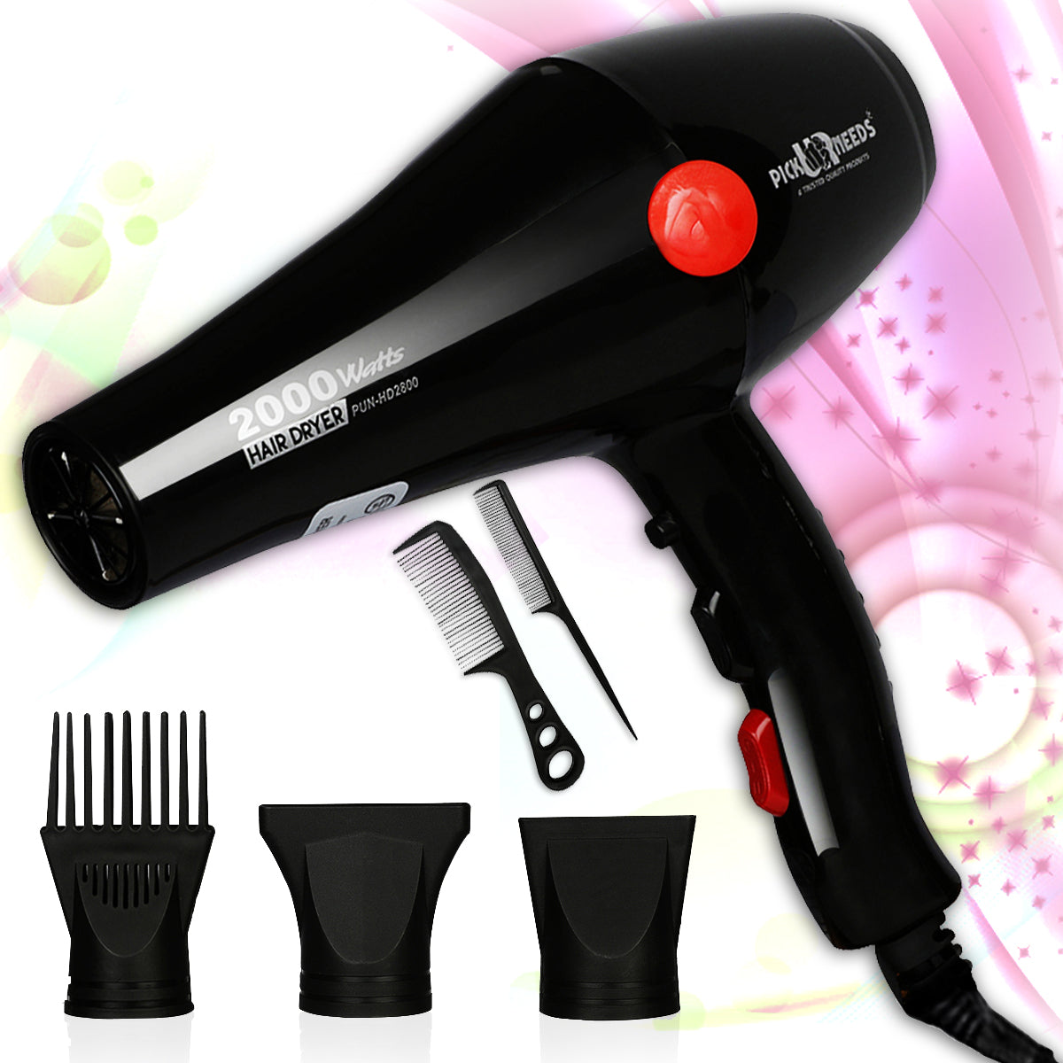 Pick Ur Needs Professional Stylish Salon Grade Hair Dryer With Comb Reducer For Men & Women