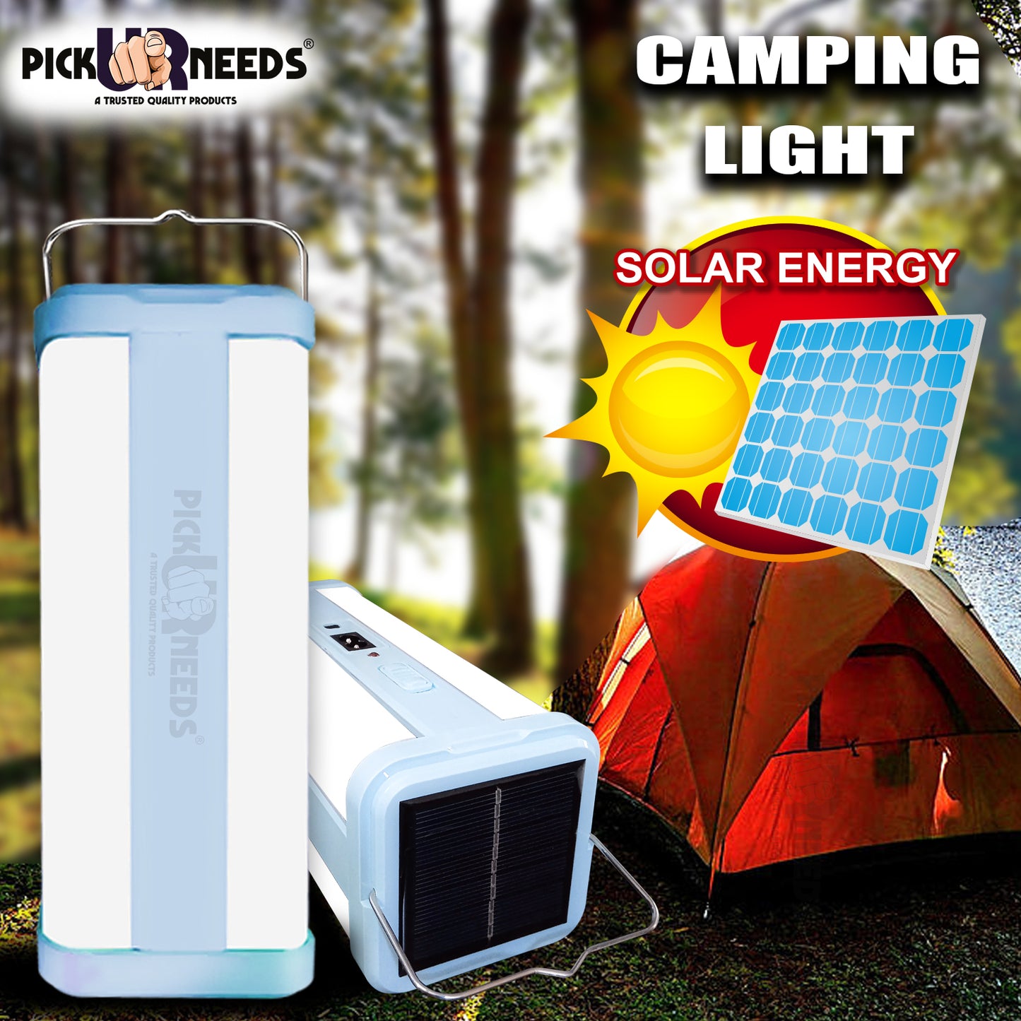 Pick Ur Needs 360 Degree Floor Lantern Lamp Emergency Rechargeable Solar Light 4 Tube