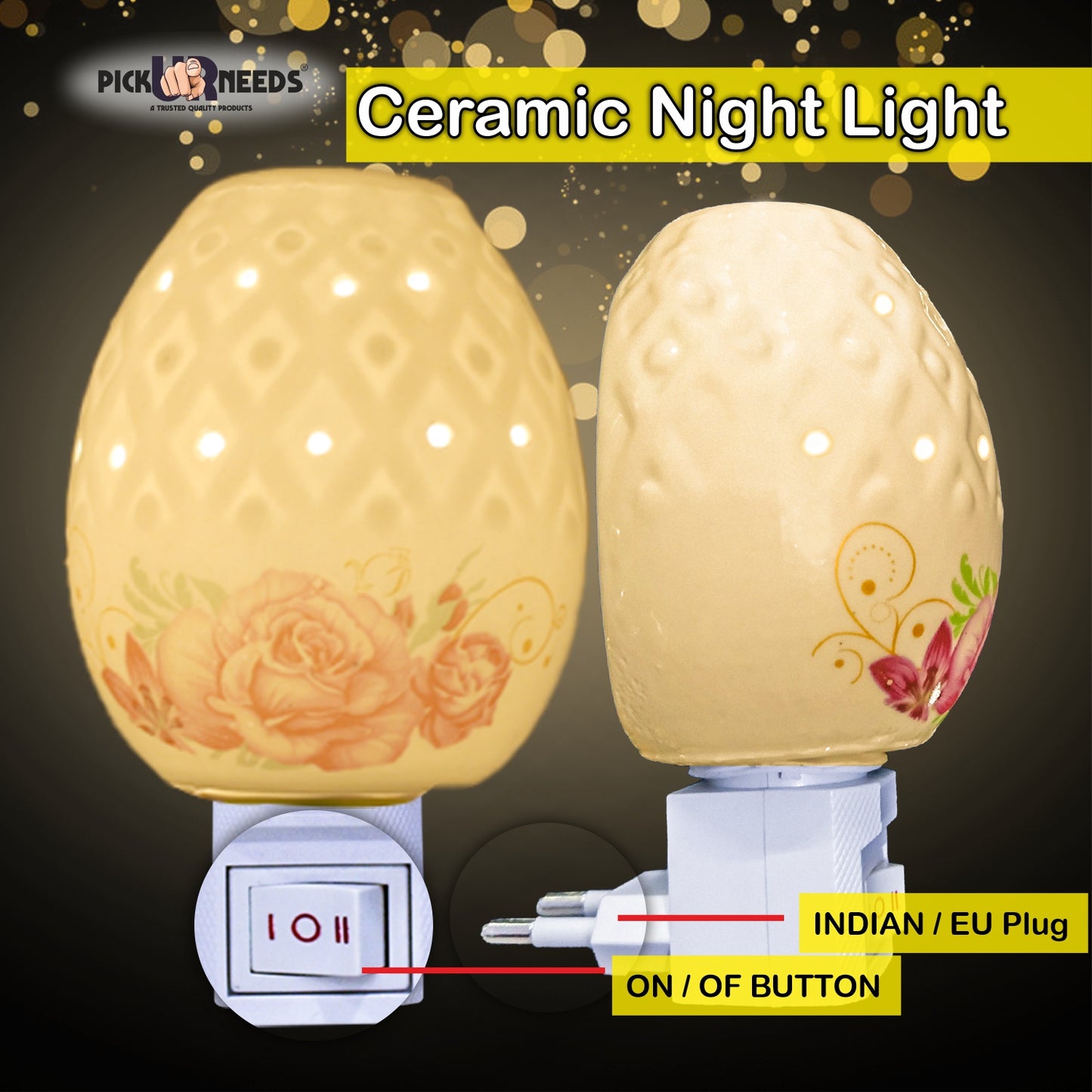 Pick Ur Needs® Stylish Home Decorative Ceramic Electric Night Light Table Lamp(Design As Per Availability)