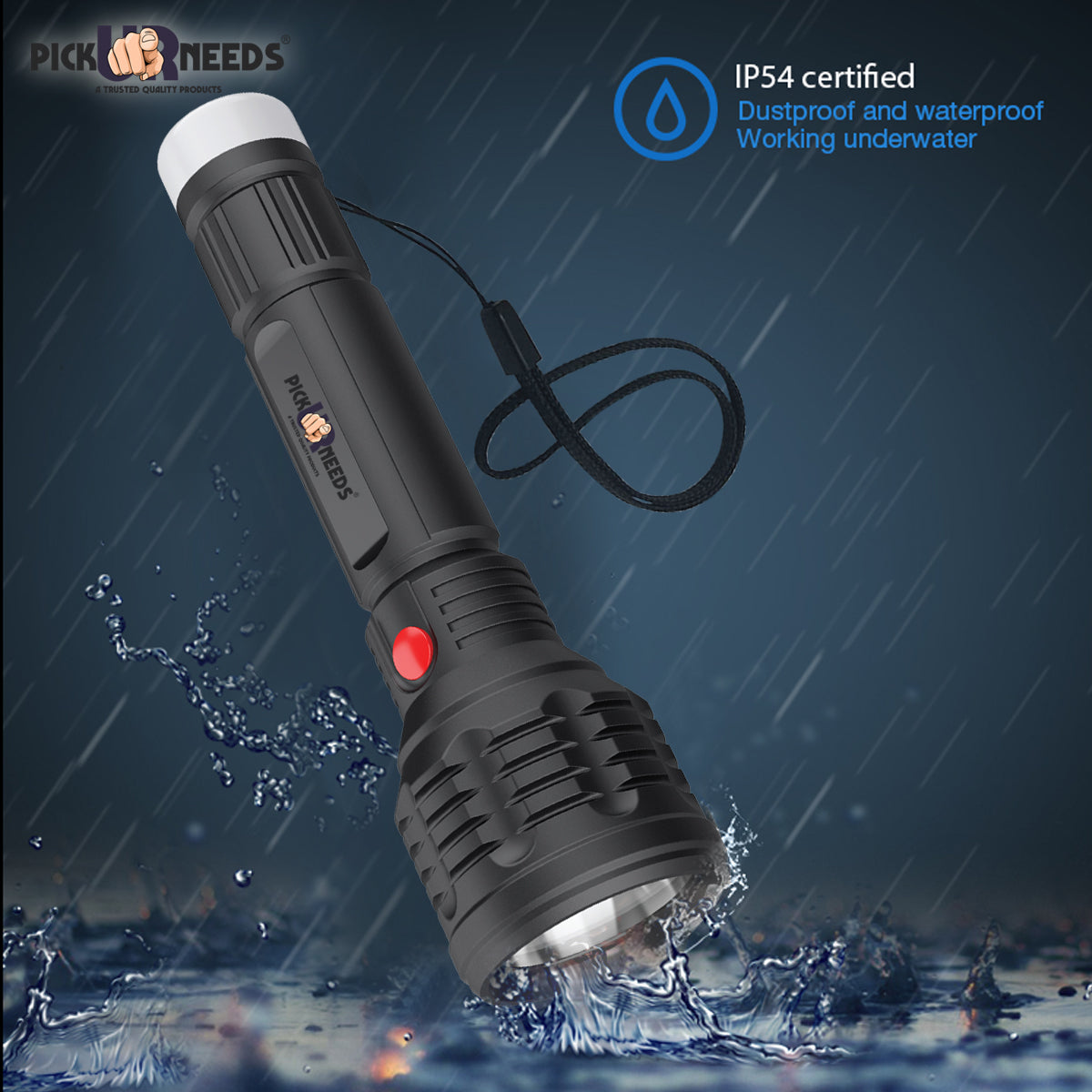 Pick Ur Needs LED Flashlight Torch Lamp Ultra Bright Rechargeable Lithium Battery with Back Light