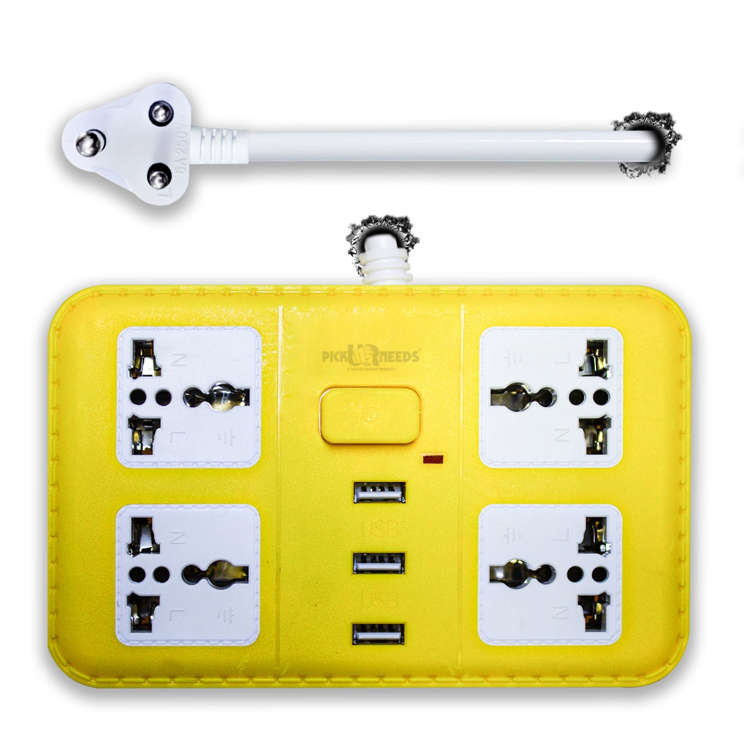 Pick Ur Needs Extension Cord Board with 3 USB Charging Ports and 4 Socket -10 Amp Heavy Duty for Multiple Devices Smartphone Tablet Laptop