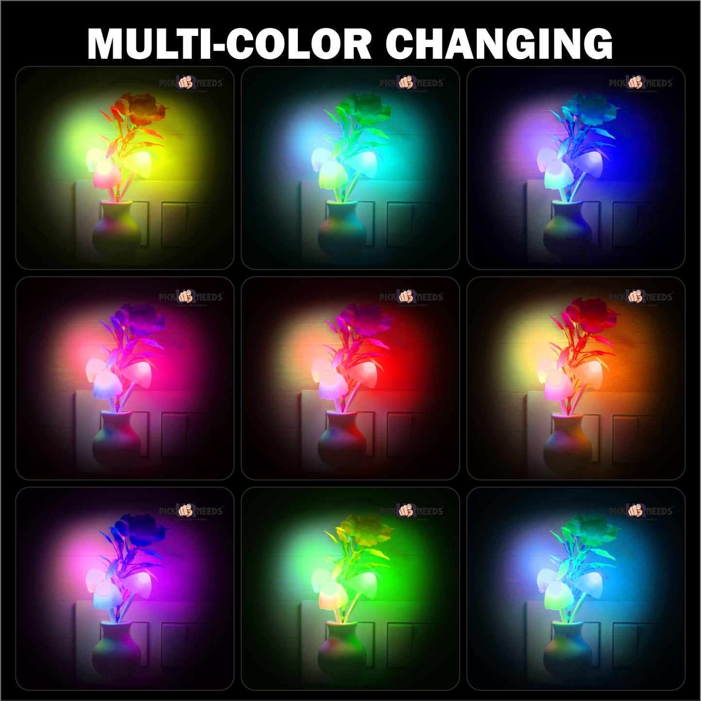 Pick Ur Needs® Auto On/Off Color Changing Sensor LED Night Light Mushroom Lamp Plug-in