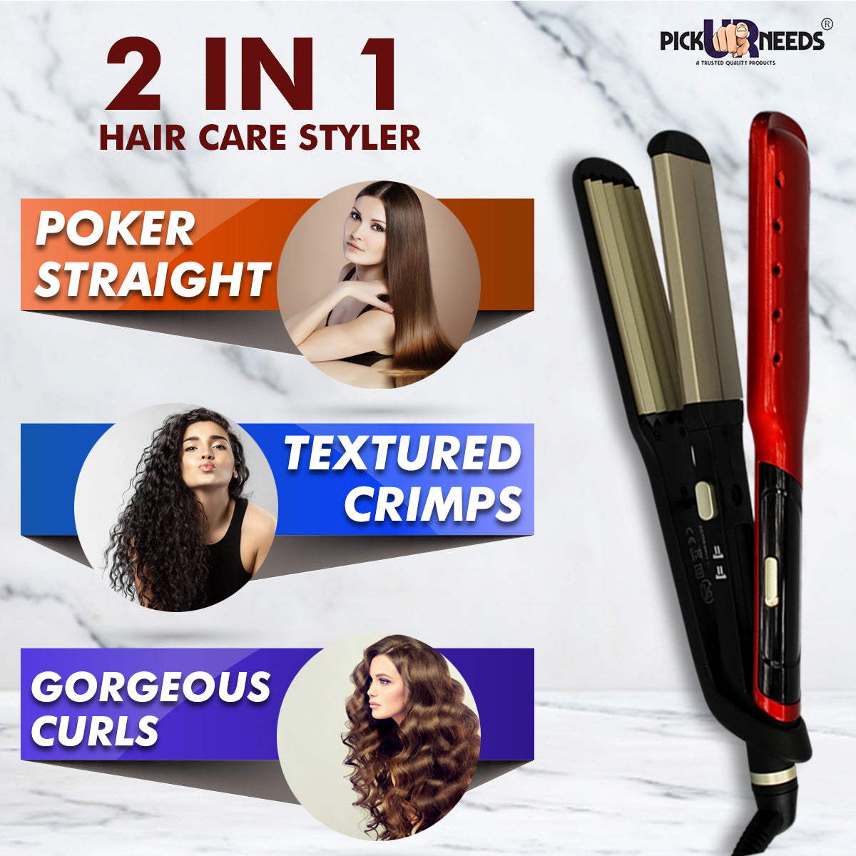 Pick Ur Needs Professional 2 in 1 Hair Straightener and Curler Iron For Stylish & Smooth Hair