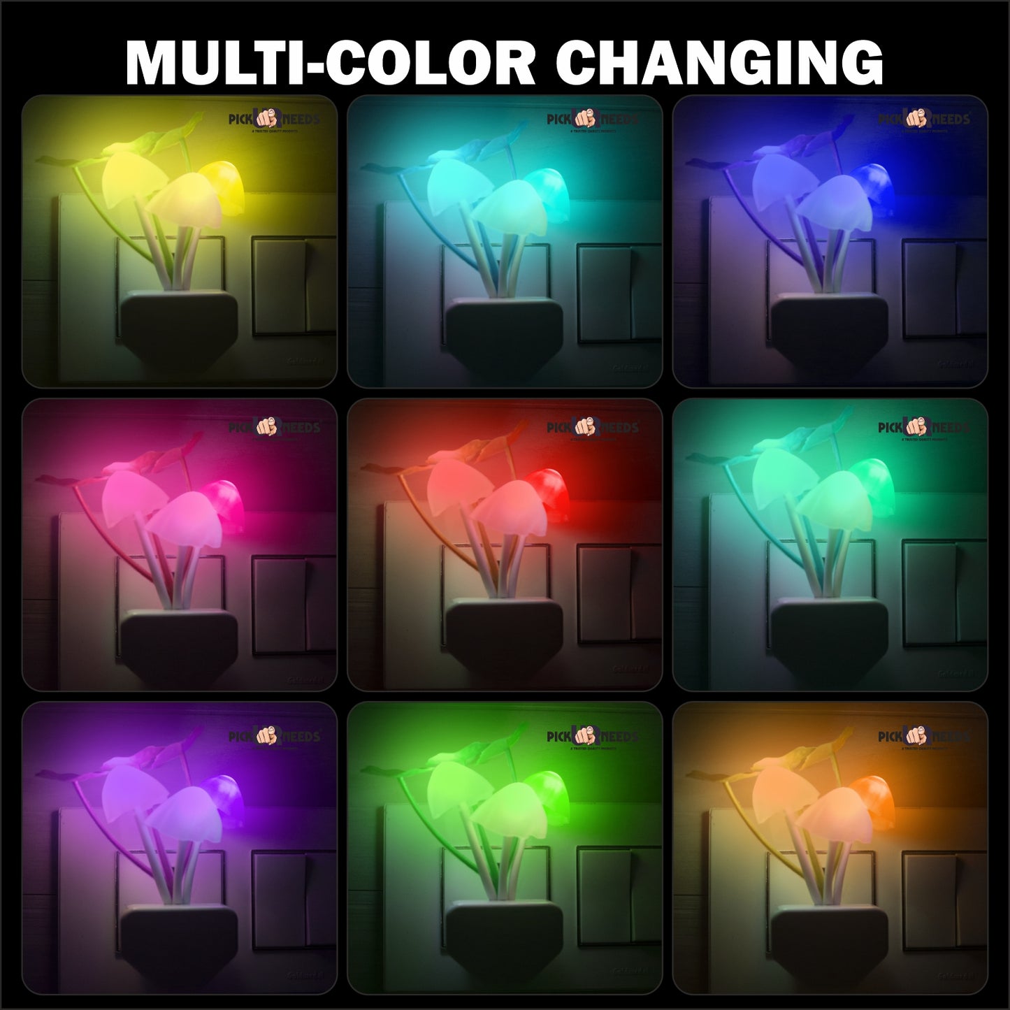 Pick Ur Needs Auto On/Off Color Changing Sensor LED Night Light Mushroom Lamp Plug-in