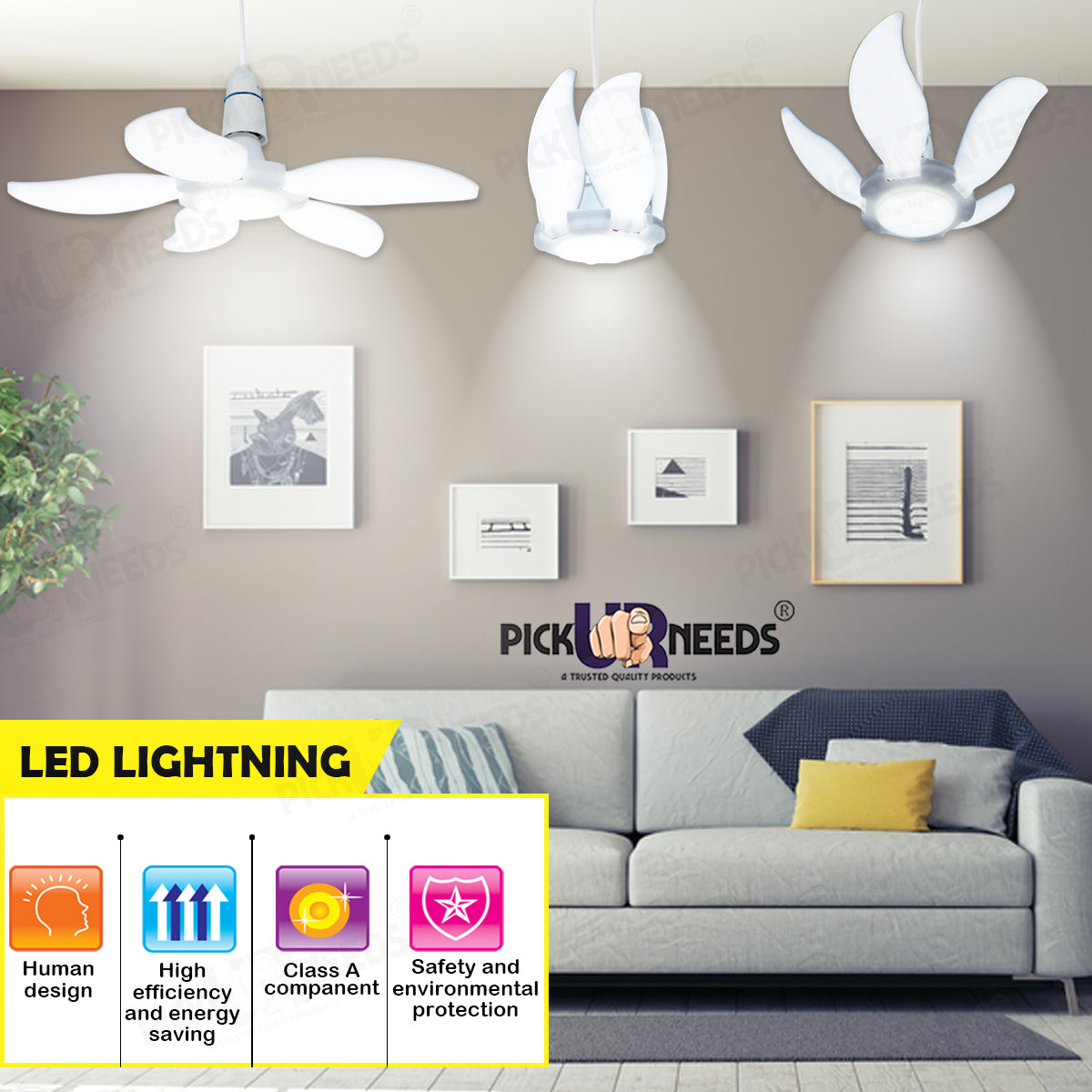 Pick Ur Needs®Foldable LED Blade Fan B22D Bulb, Super Bright Angle Adjustable Home Ceiling Light (Pack of 2)