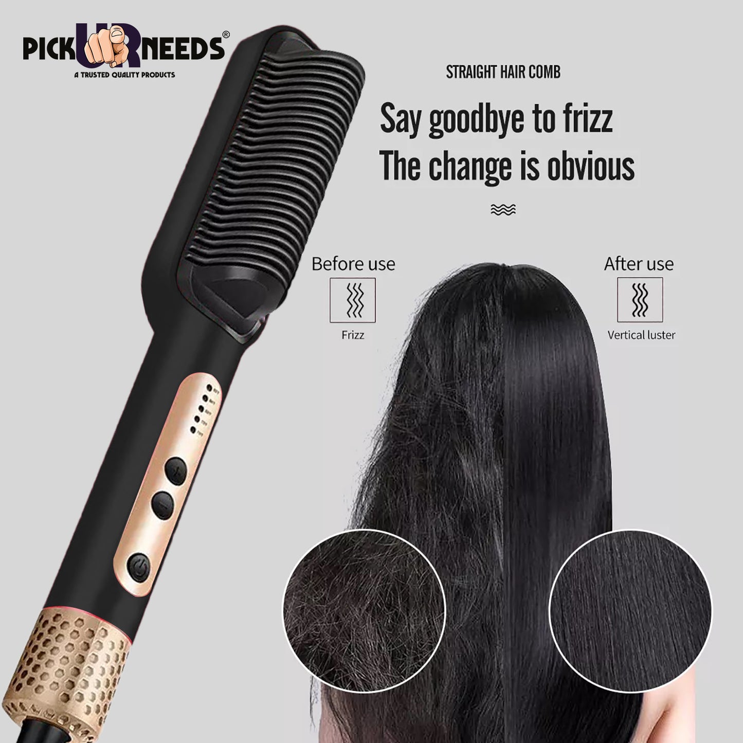 Pick Ur Needs Professional Hair Straightener Brush Straightening Comb With 5 Temp Setting Fast Heating Ceramic Plate