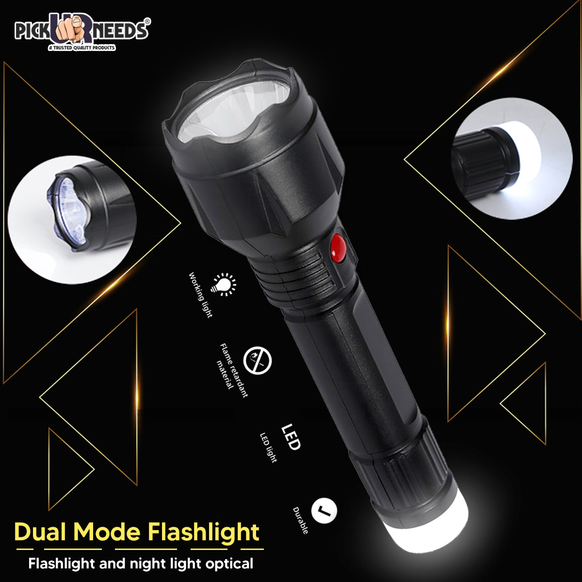 Pick Ur Needs Dual Mode 20W Power Full LED Rechargeable Torch With Small Back Light