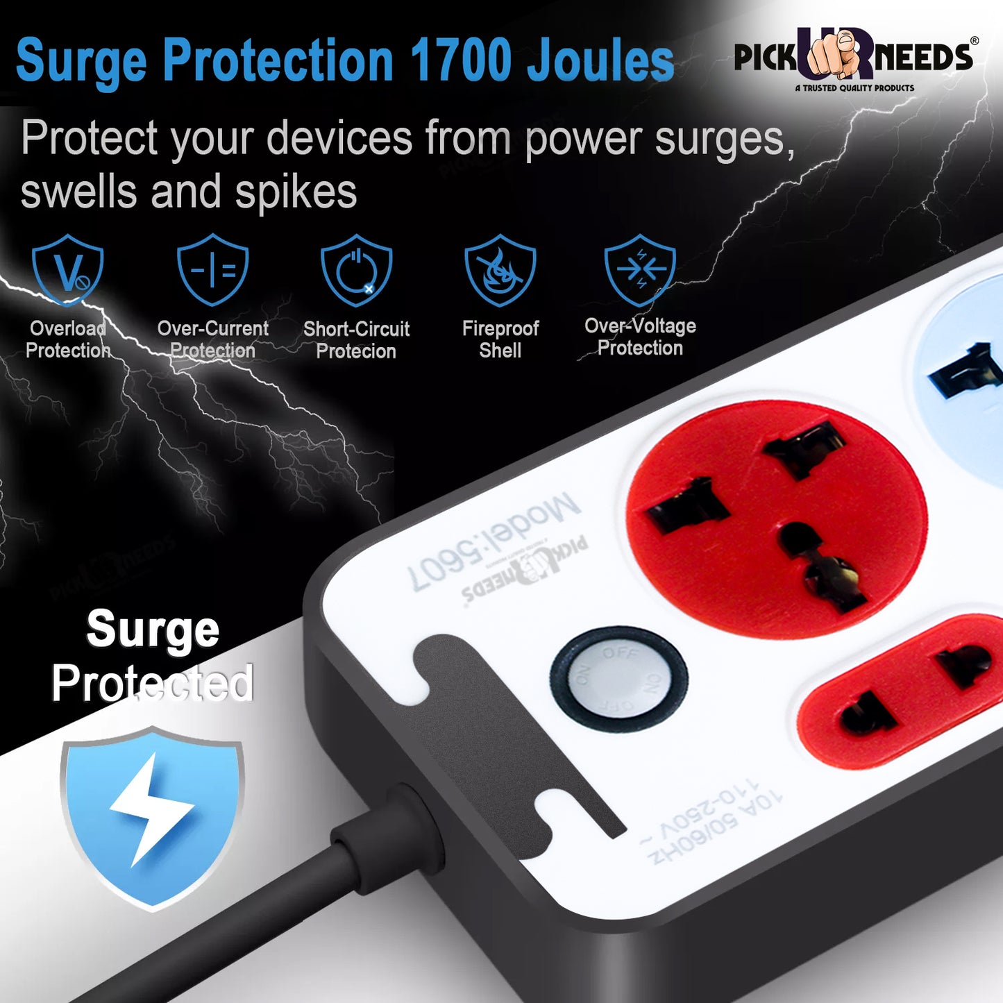 Pick Ur Needs Extension Cord 10A Dual USB Charger with Universal 2 Pin & 3 Pin Extension Boards