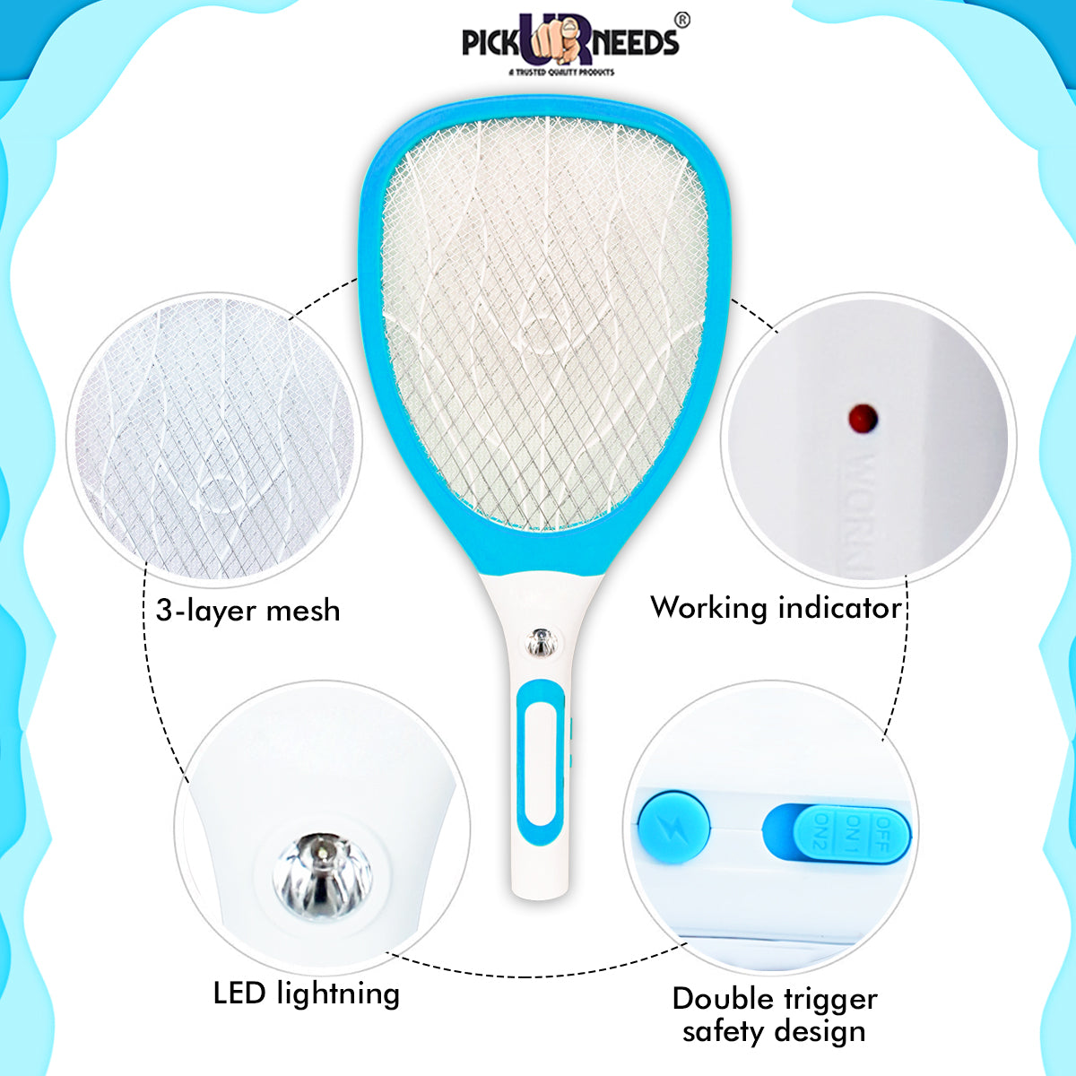 Pick Ur Needs Best High Range Mosquito Racket/Bat Fly Swatter with Torch with Wire Charging(Multicolor)