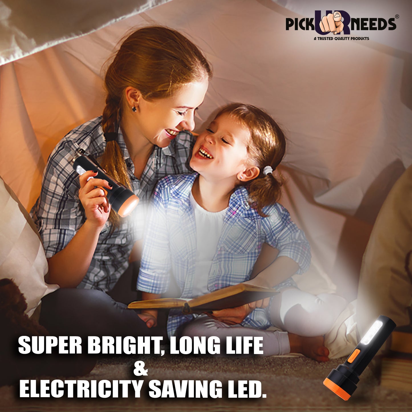 Pick Ur Needs Mini Torch 25W + 8 SMD for Emergency Floor Lantern Lamp Flash Light with Inbuilt Plug for Charge