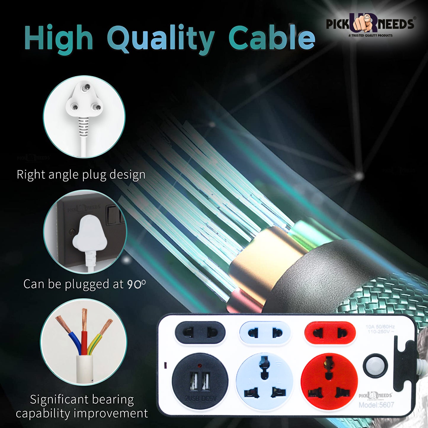 Pick Ur Needs Extension Cord 10A Dual USB Charger with Universal 2 Pin & 3 Pin Extension Boards