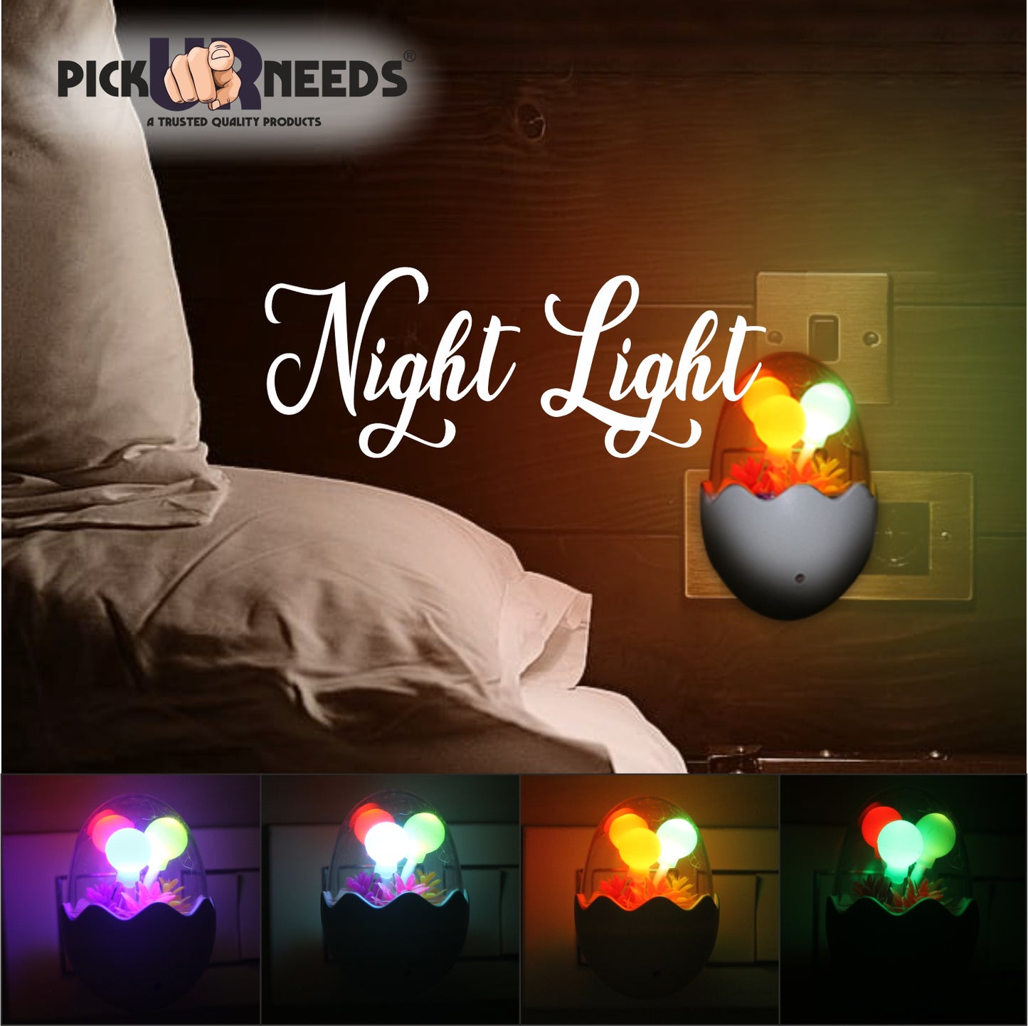 Pick Ur Needs Sensor LED Auto On/Off Colour Changing Night Light Oval Shape Lamp Plug-in