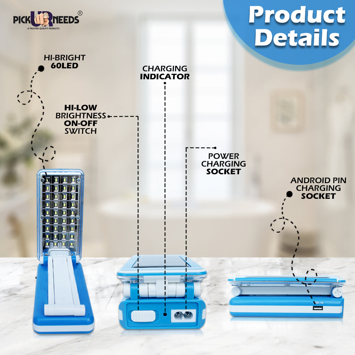 Pick Ur Needs Touch On/Off Switch Solar + 36 LED Dimmer/Brightener Rechargeable Table Lamp