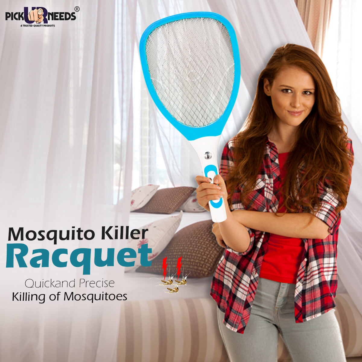 Pick Ur Needs Best High Range Mosquito Racket/Bat Fly Swatter with Torch with Wire Charging(Multicolor)