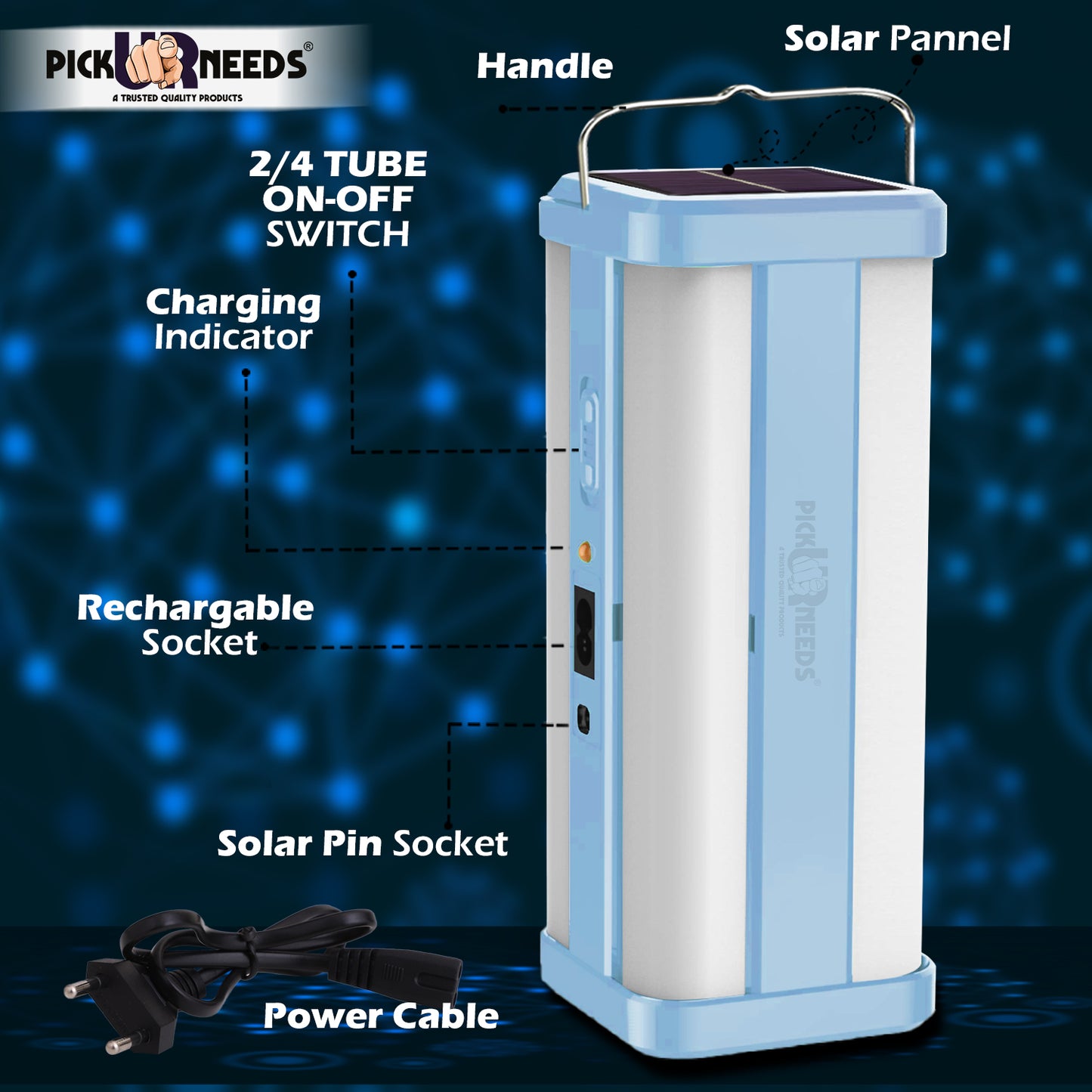 Pick Ur Needs 360 Degree Floor Lantern Lamp Emergency Rechargeable Solar Light 4 Tube