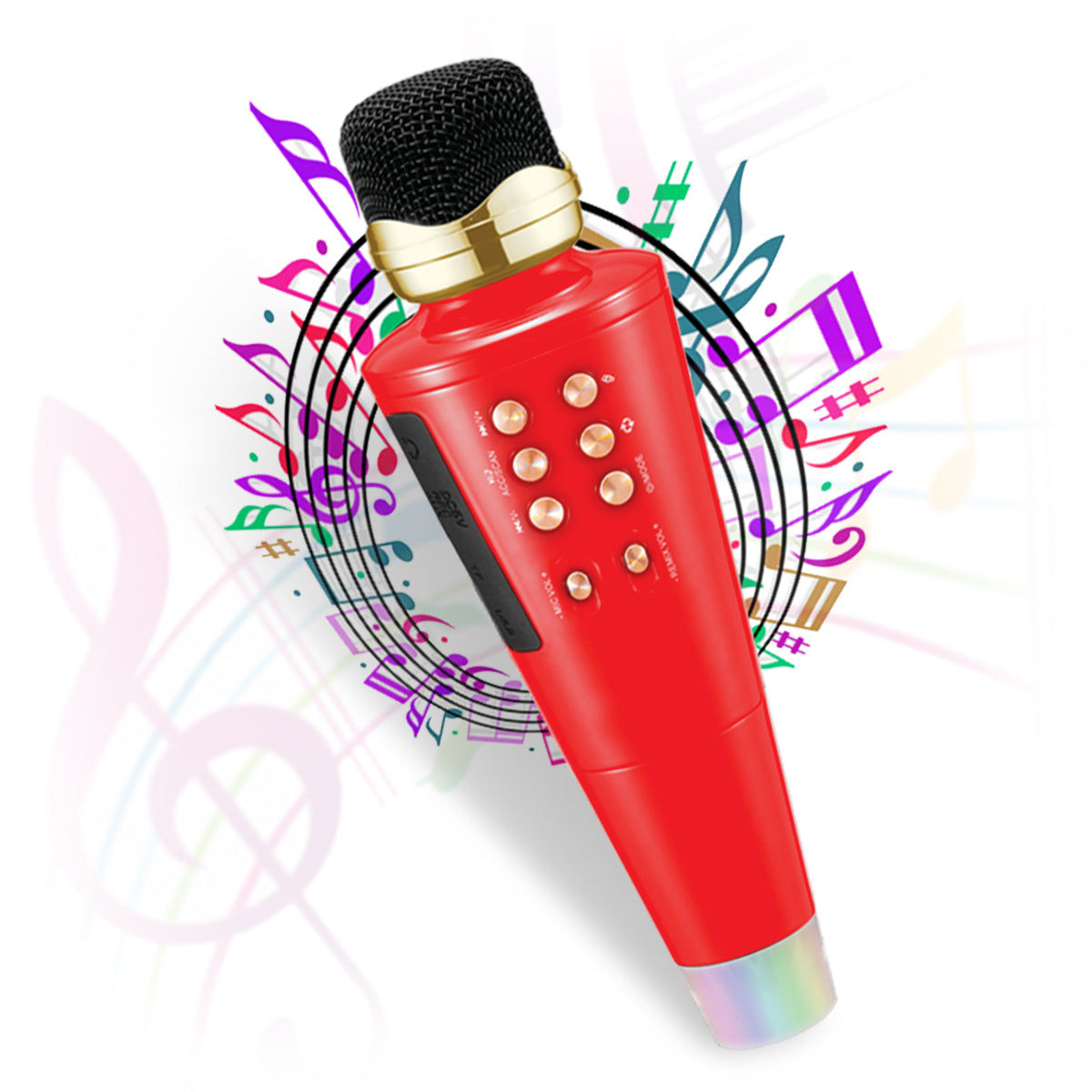 Pick Ur Needs 2 in1 Karaoke Microphone & Bluetooth Speaker with LED Light Wireless Connection Player with Recording + USB+FM