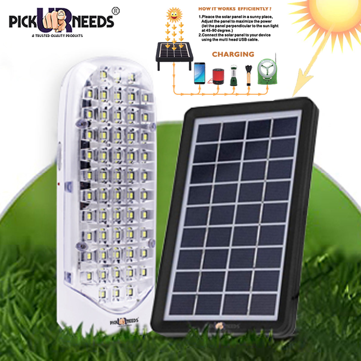 Pick Ur Needs Rechargeable Lantern Emergency Light 56 SMD with Eco Friendly & Energy Save Solar Panel(3W+9V)