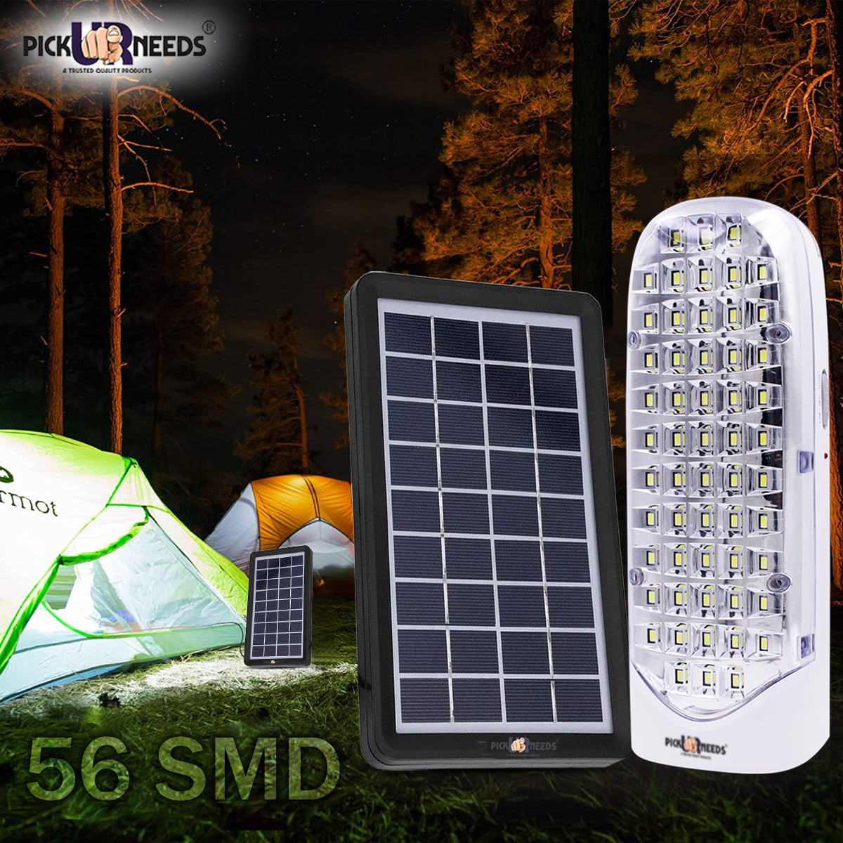 Pick Ur Needs Rechargeable Lantern Emergency Light 56 SMD with Eco Friendly & Energy Save Solar Panel(3W+9V)