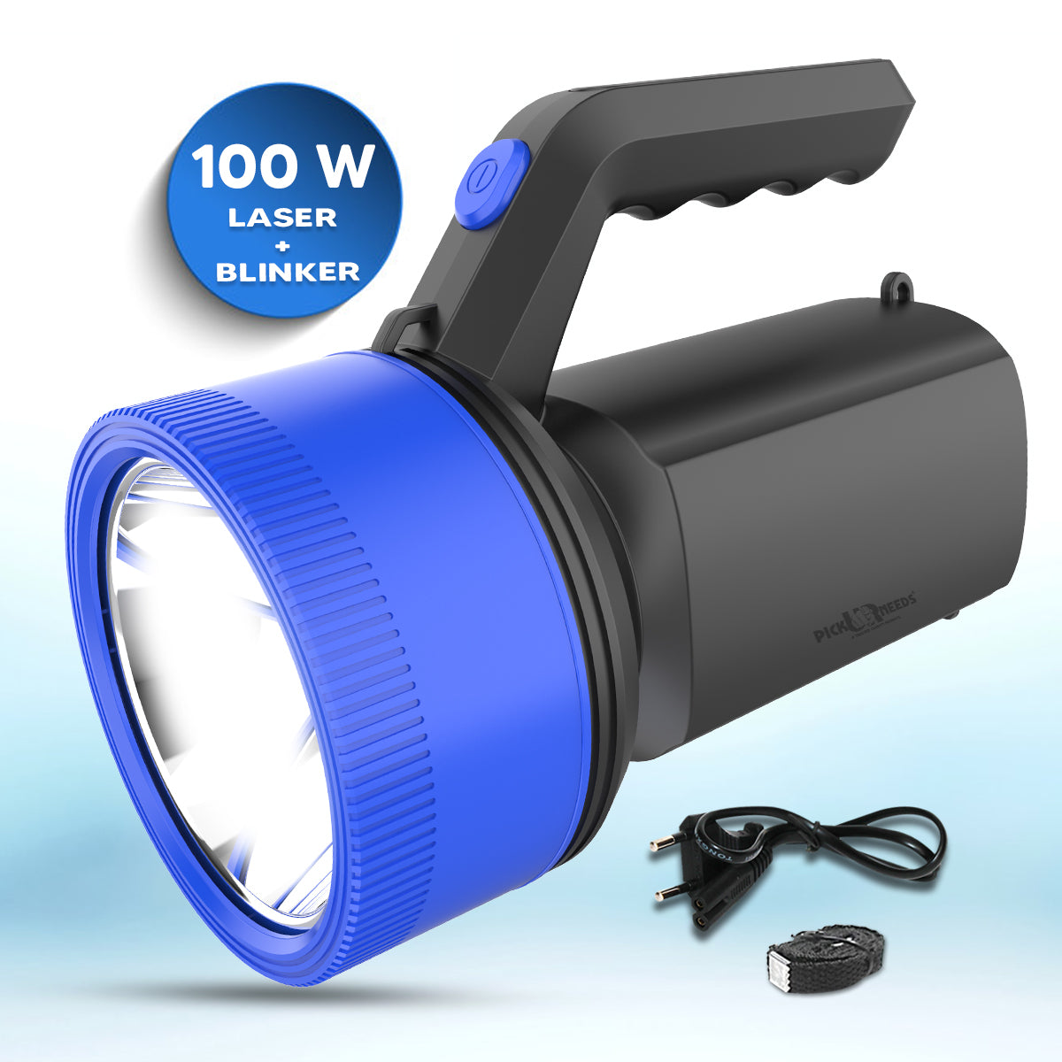 Pick Ur Needs Rechargeable Long Range Light 100W Searchlight with Multi-Functional + Blinker Handheld Torch