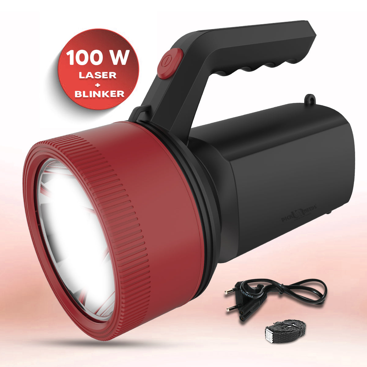 Pick Ur Needs Rechargeable Long Range Light 100W Searchlight with Multi-Functional + Blinker Handheld Torch