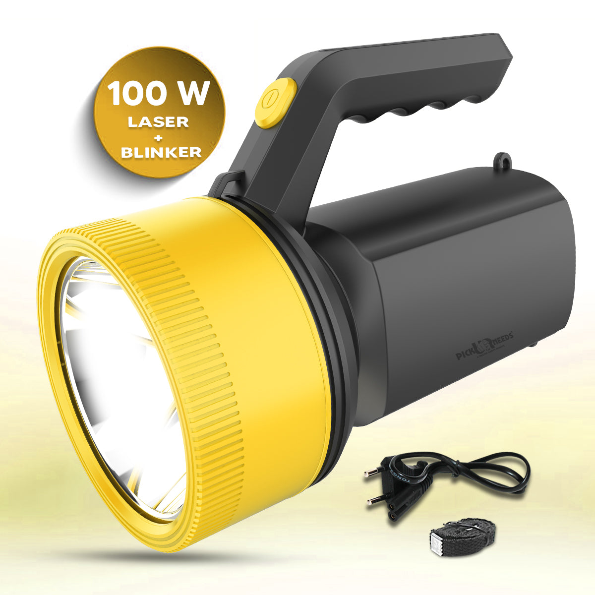 Pick Ur Needs Rechargeable Long Range Light 100W Searchlight with Multi-Functional + Blinker Handheld Torch