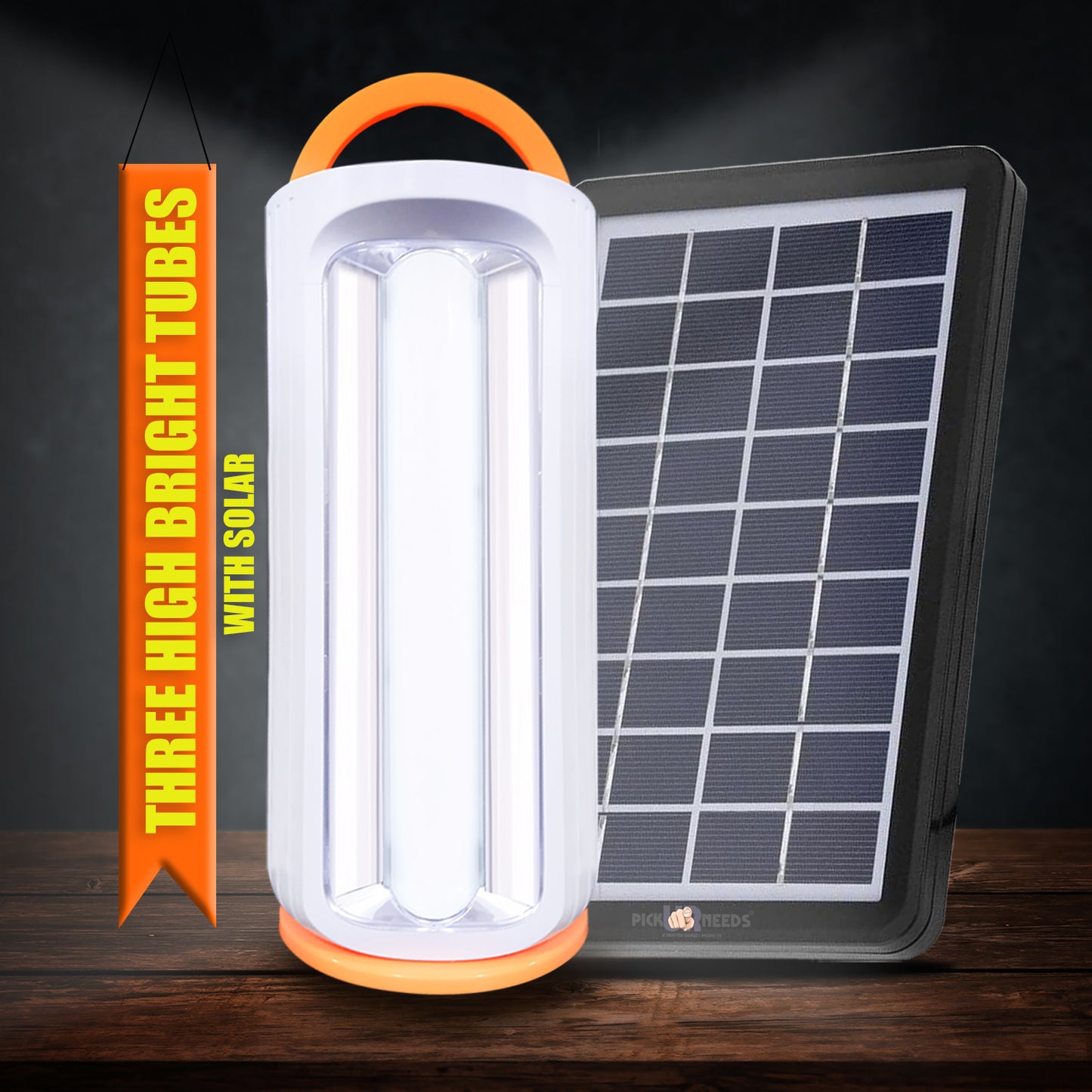 Pick Ur Needs Rechargeable 90W Home Emergency Light 3 Side Tube Floor Lantern Lamp + Solar Panel(3W+9V)